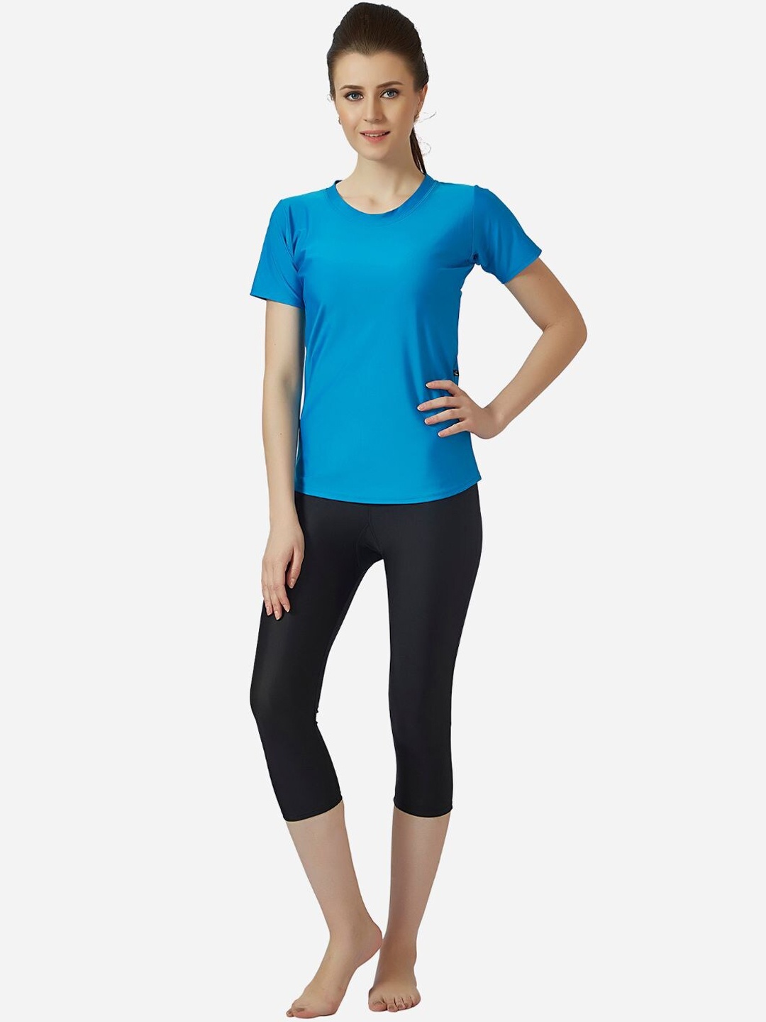 

VELOZ Women Swimming Top With Tights, Turquoise blue