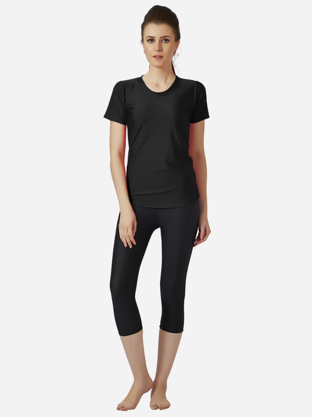 

VELOZ Women Anti Chafing Swimming Top With Tights, Black