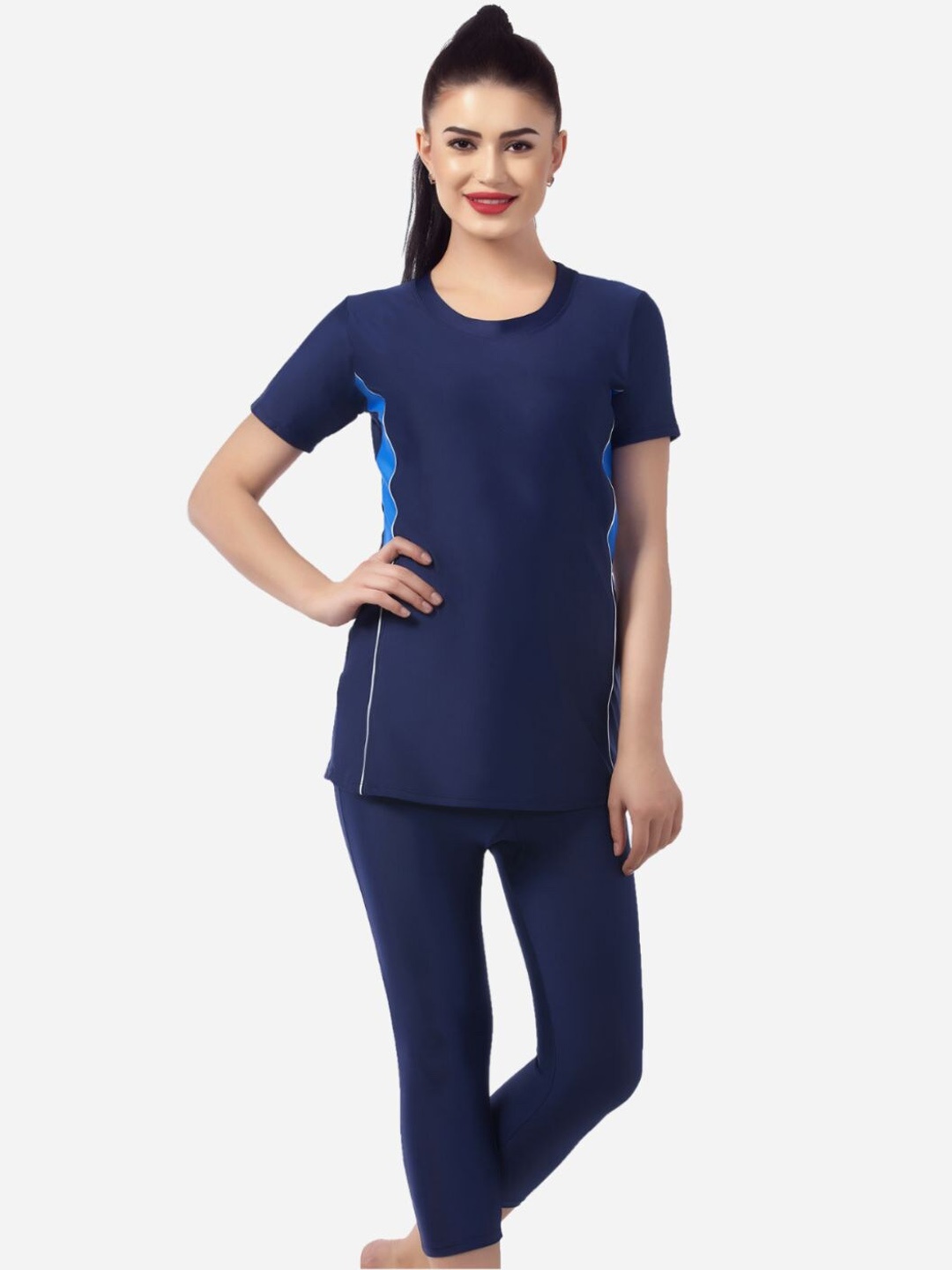 

VELOZ Women Swimming Top With Tights, Navy blue