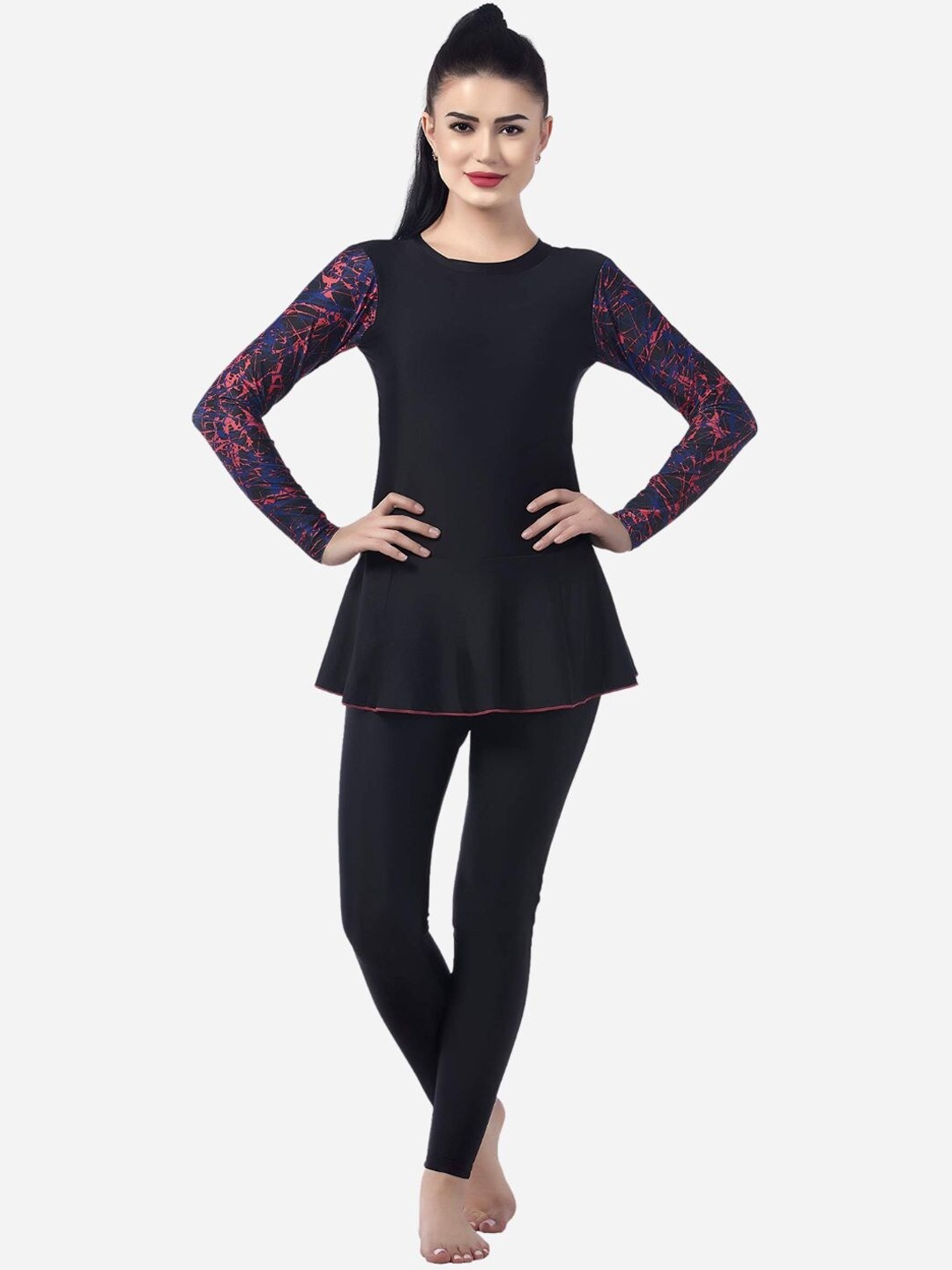

VELOZ Printed Padded Anti Chafing Legsuit, Black