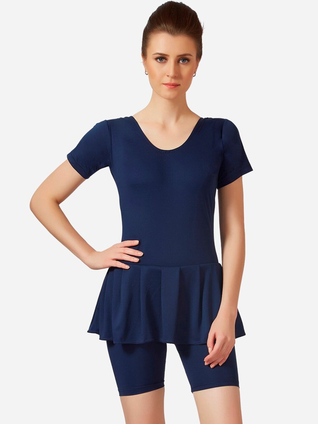 

VELOZ Round Neck Anti Chafing Legsuit, Navy blue