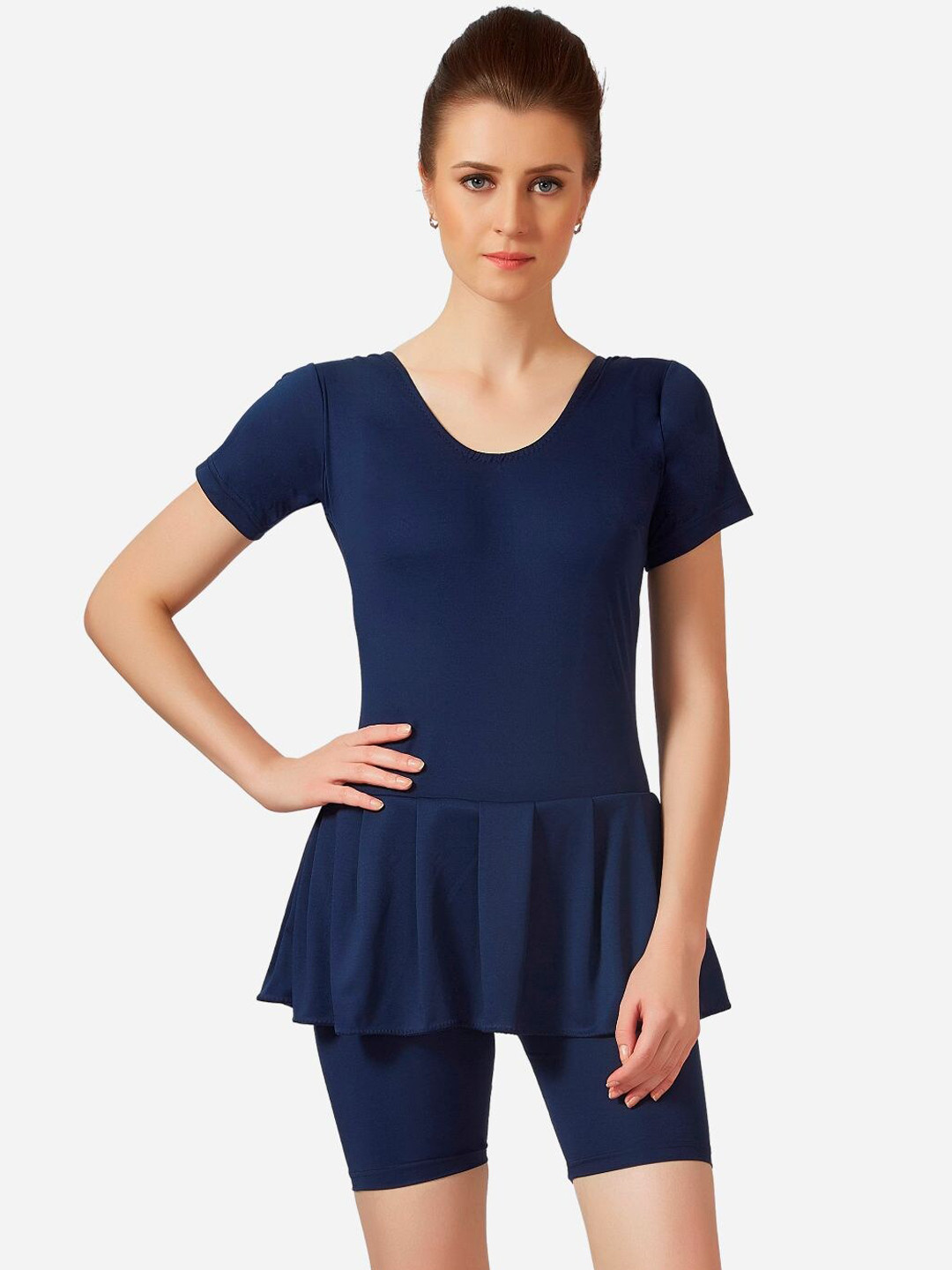 

VELOZ Women Legsuit With Attached Shorts, Navy blue