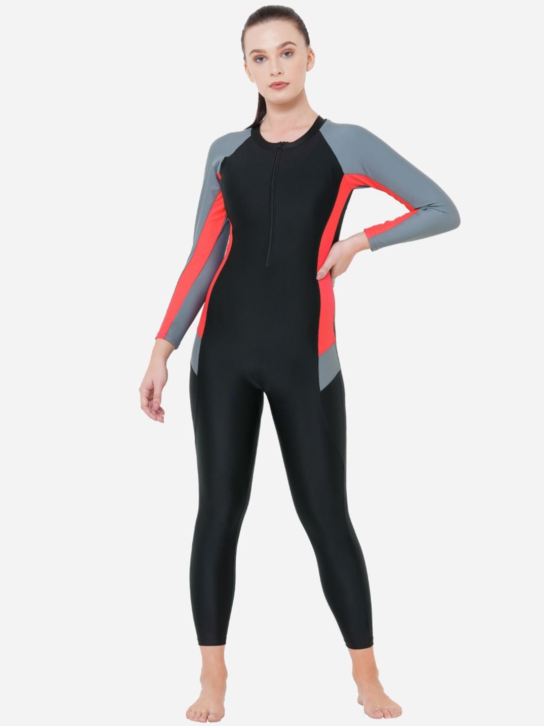 

VELOZ Colourblocked Anti-Chafing Swimsuit, Red