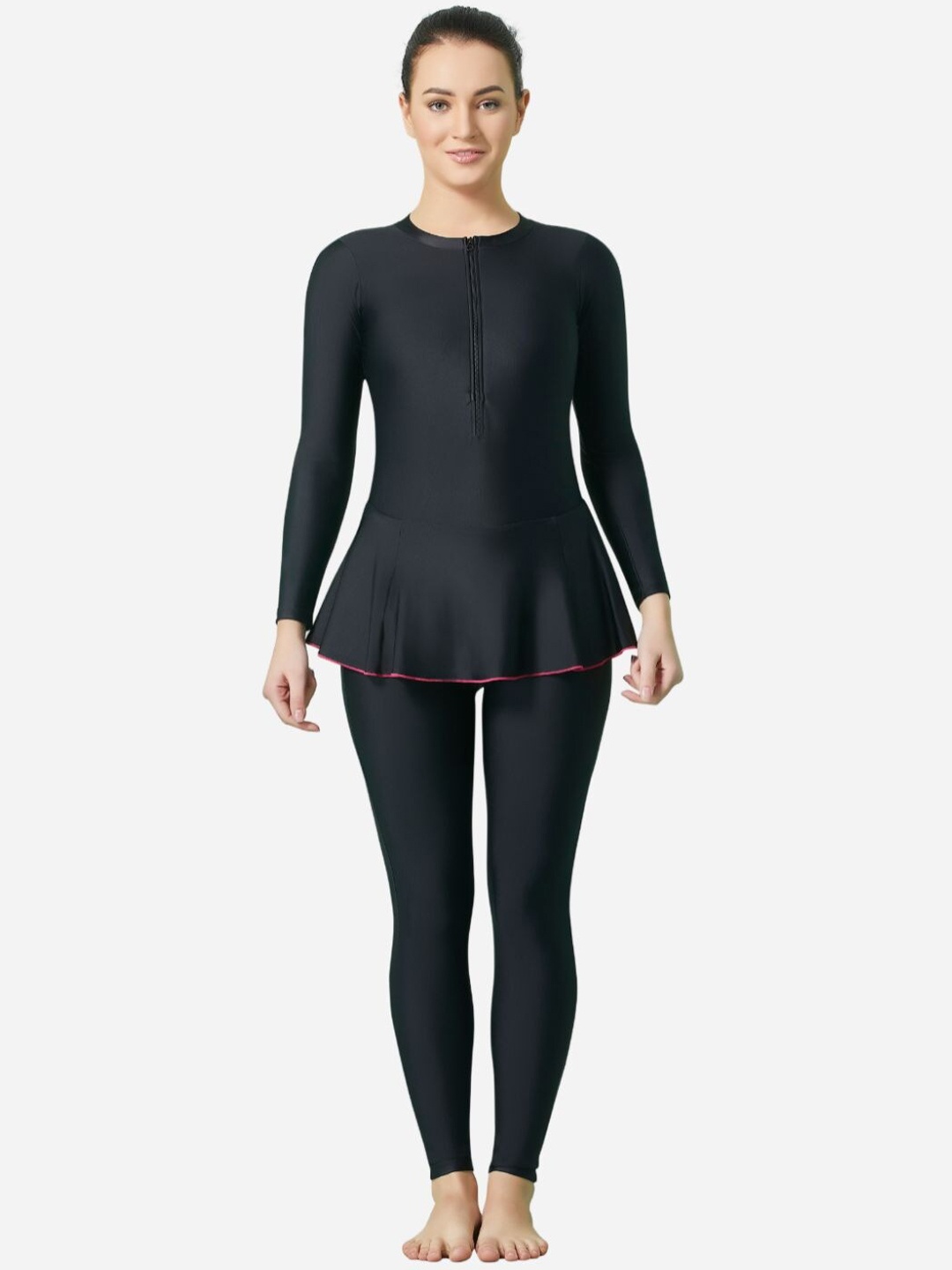 

VELOZ Anti-Chafing Padded Swimming Dress With Attached Tights, Black