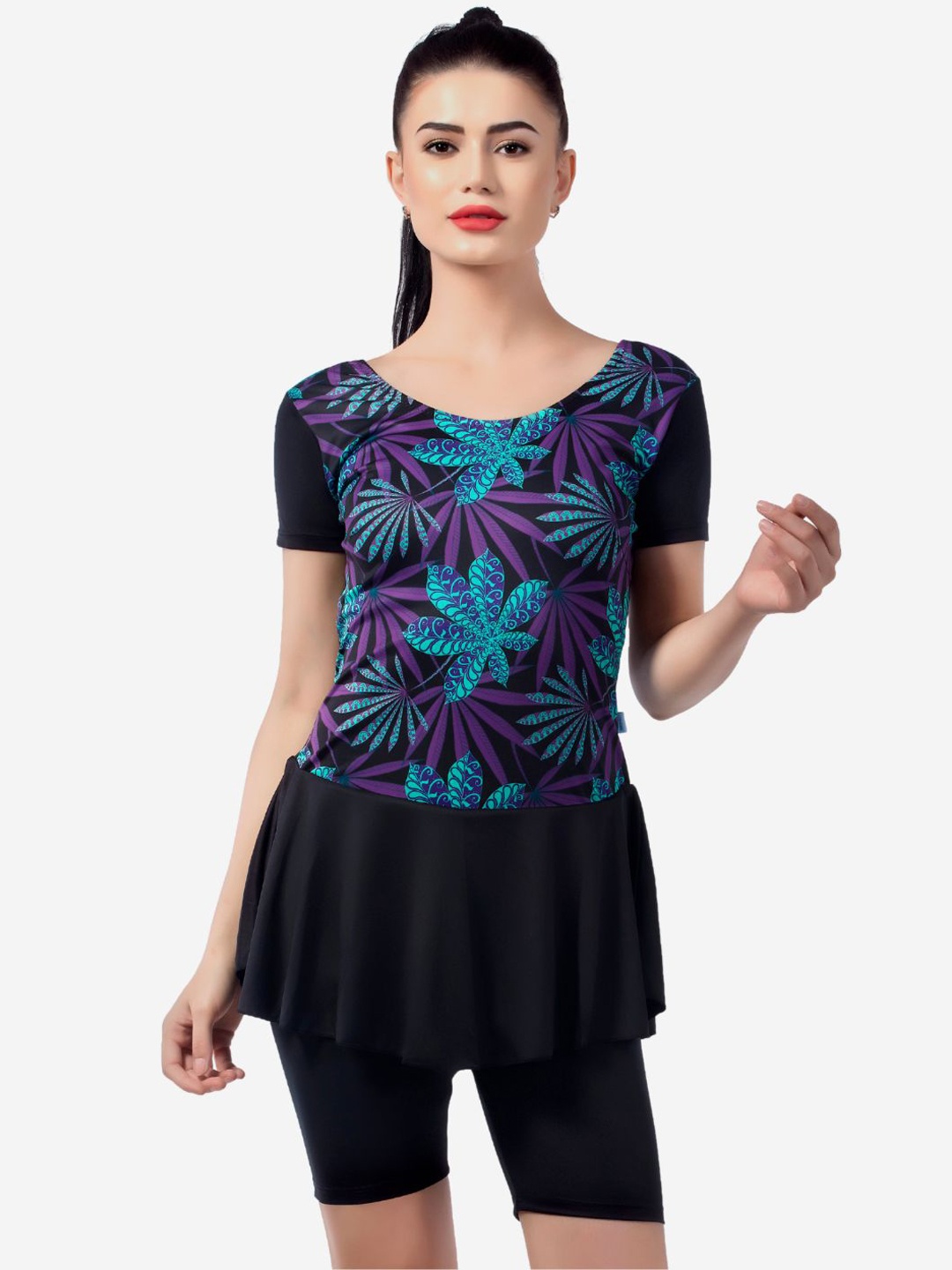 

VELOZ Printed Padded Anti Chafing Legsuit, Black