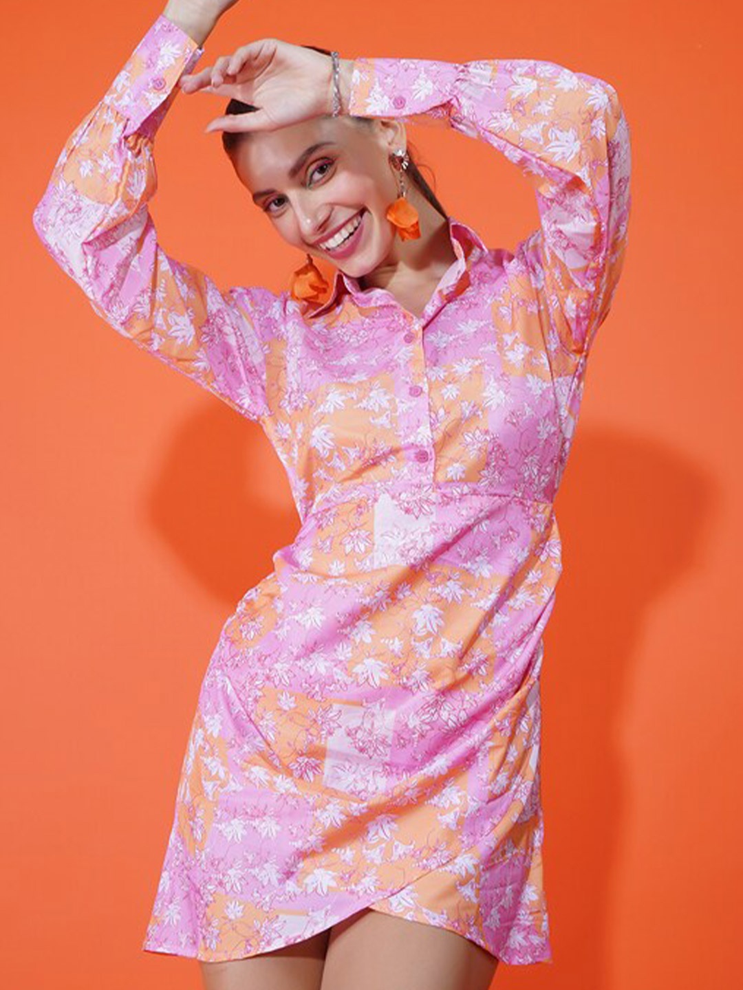 

Stylecast X Hersheinbox Shirt Collar Floral Printed Tulip Mini Sheath Dress, Pink