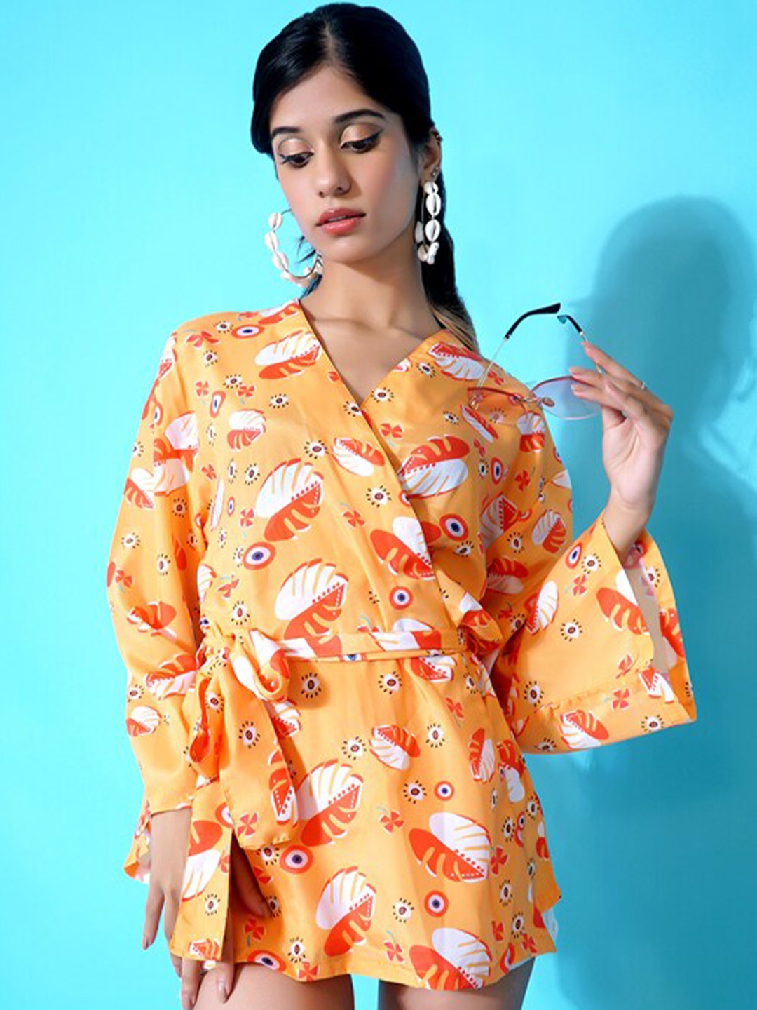 

Stylecast X Hersheinbox Conversational Printed A-Line Dress With Belt, Orange