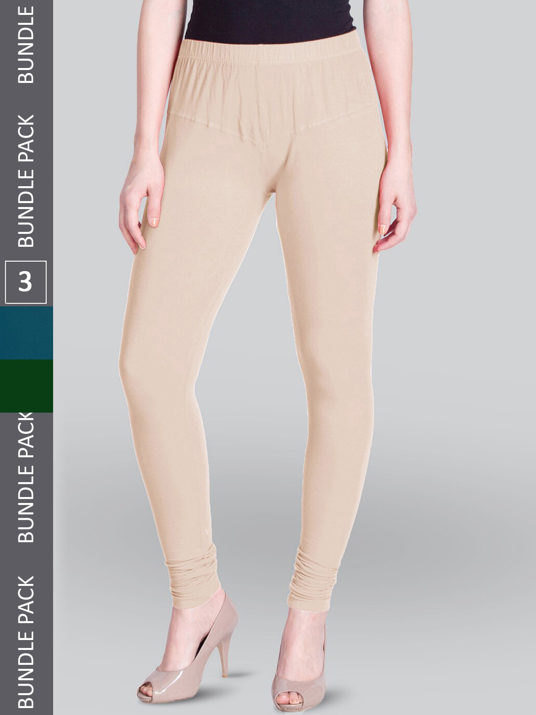 

LYRA Pack Of 3 Churidar Length Cotton Lycra Leggings, Beige