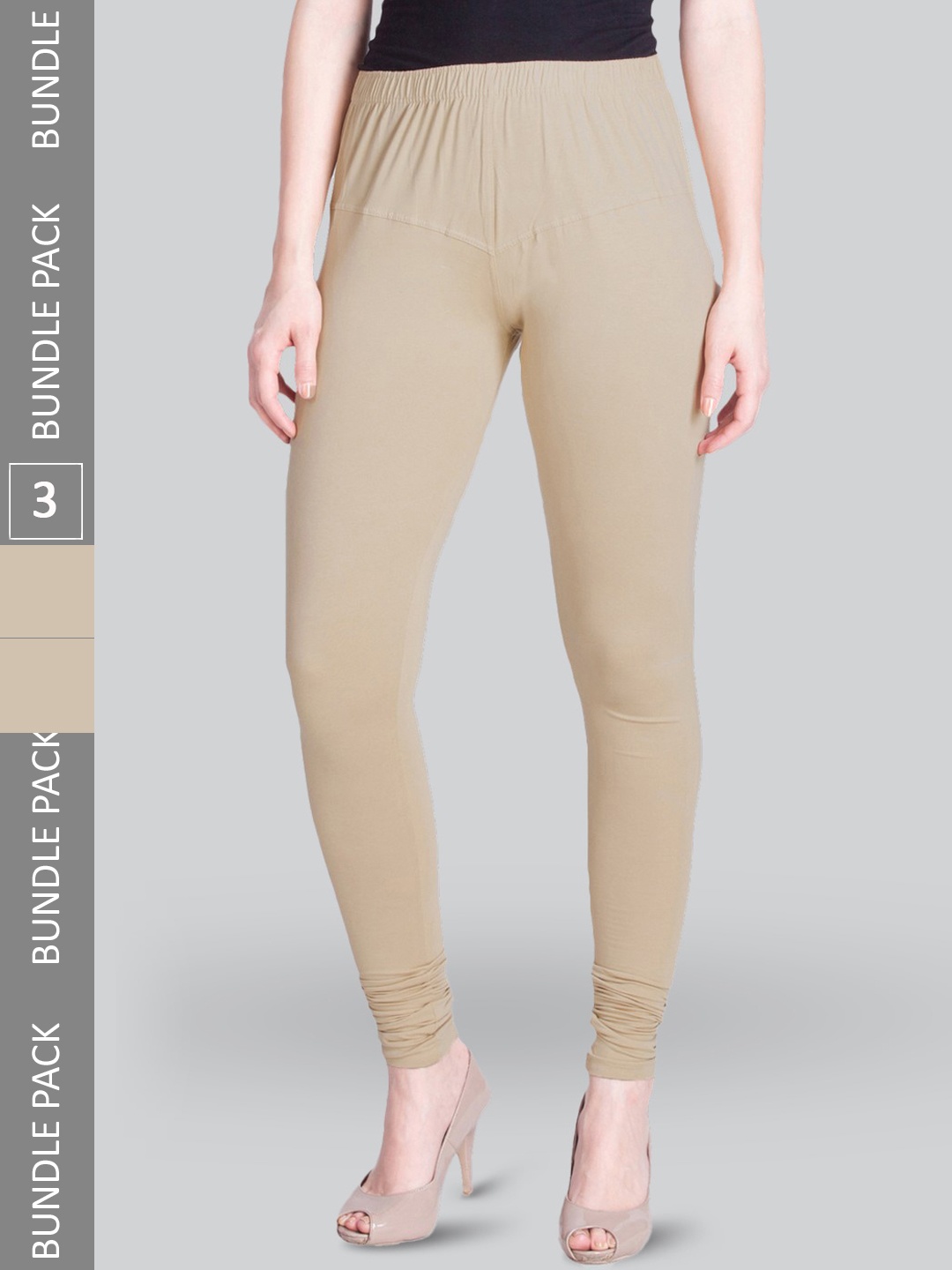 

LYRA Pack Of 3 Churidar Length Cotton Lycra Leggings, Beige