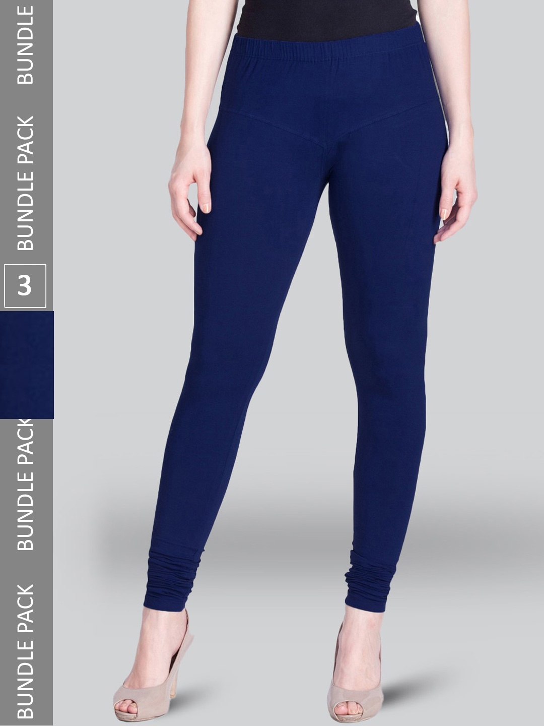 

LYRA Pack Of 3 Churidar Length Cotton Lycra Leggings, Navy blue