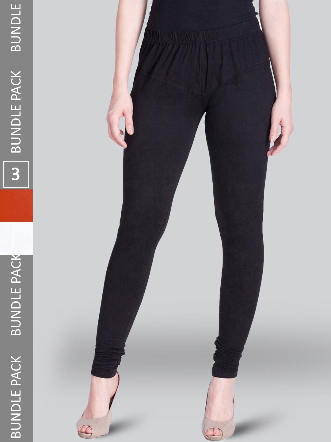 

LYRA Pack Of 3 Churidar Length Cotton Lycra Leggings, Black