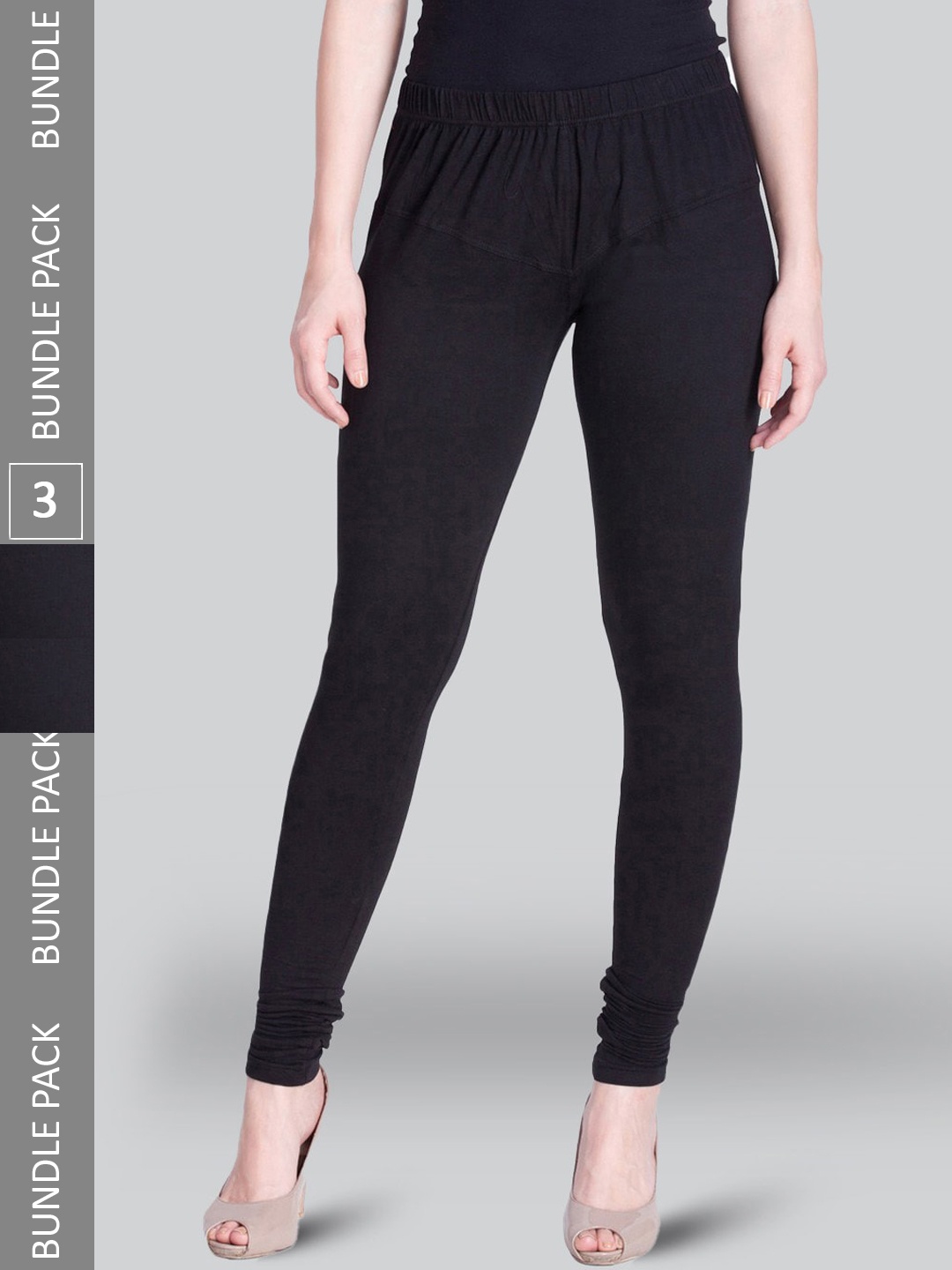 

LYRA Pack Of 3 Churidar Length Cotton Lycra Leggings, Black