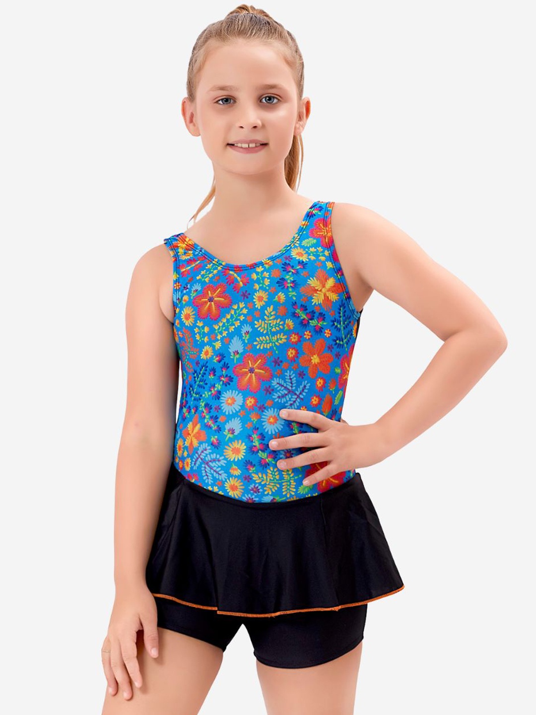 

VELOZ Girls Quick Drying Printed Heavy Padded Frilled Legsuit, Blue