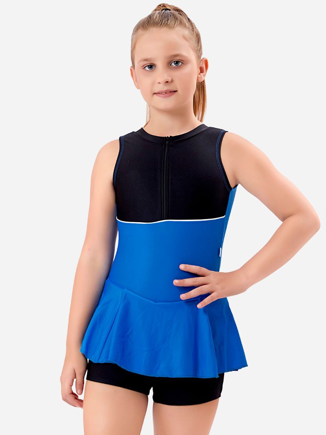 

VELOZ Girls Colourblocked Quick Drying Frilled Legsuit, Teal
