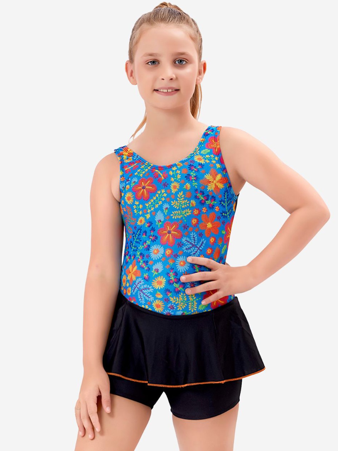 

VELOZ Girls Quick Drying Printed Stretchable Legsuit, Black