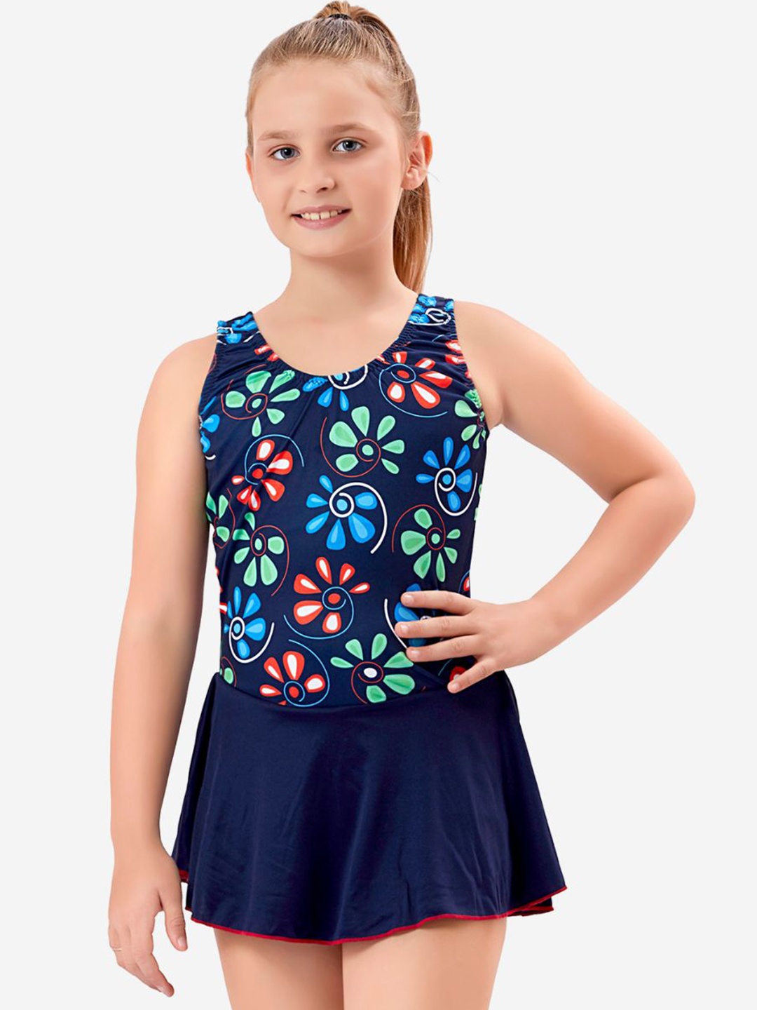 

VELOZ Girls Printed Quick-Drying Legsuit, Navy blue