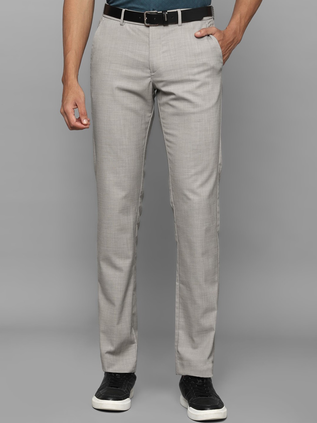 

Allen Solly Men Mid-Rise Textured Slim Fit Plain Trousers, Grey