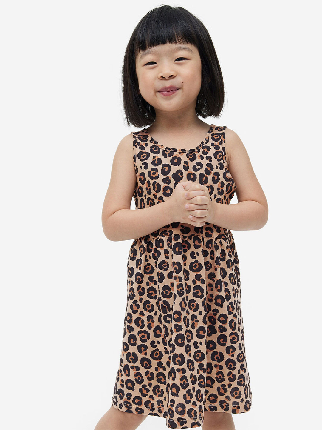 

H&M Girls Patterned Pure Cotton Dress, Beige