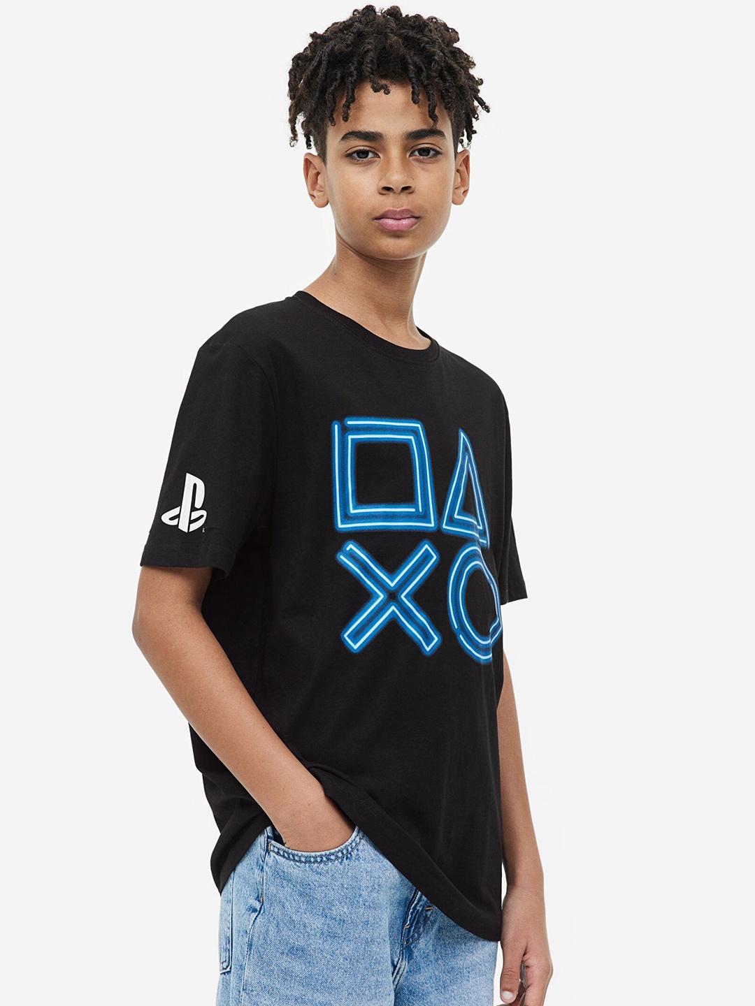 

H&M Boys Printed Pure Cotton T-shirt, Black