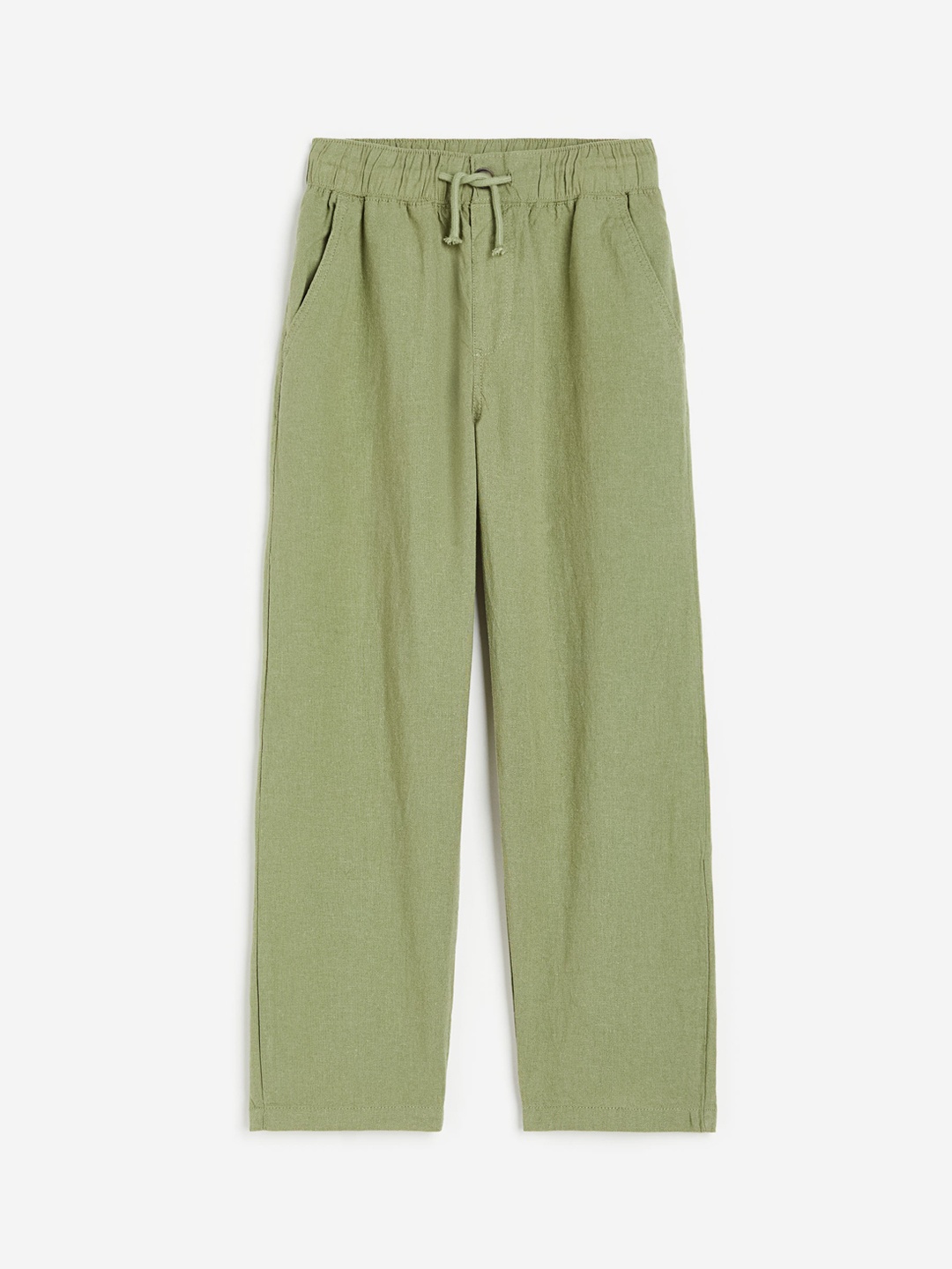 

H&M Boys Loose Fit Linen-Blend Trousers, Green