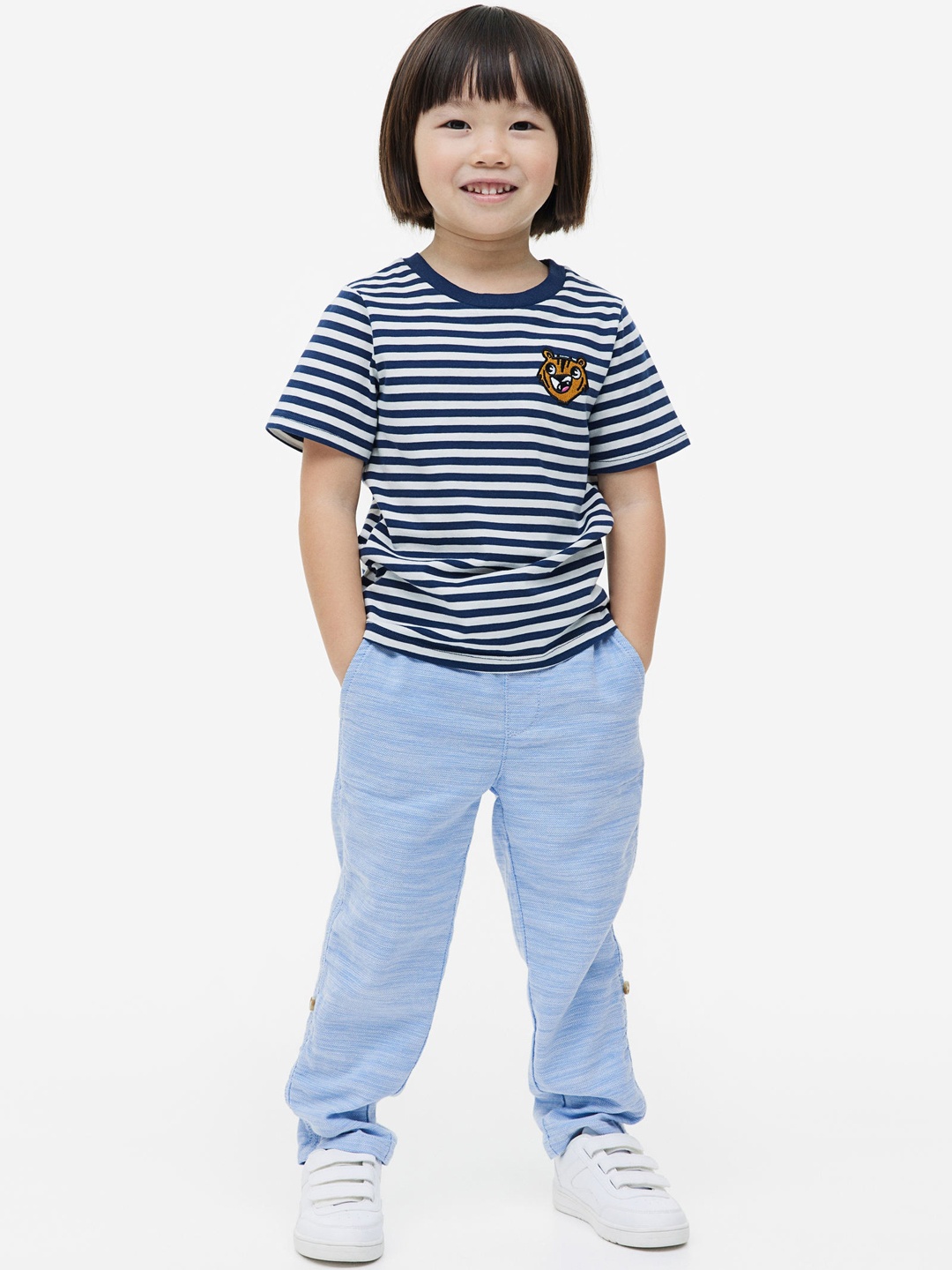 

H&M Boys Loose Fit Roll-Up Pure Cotton Trousers, Blue
