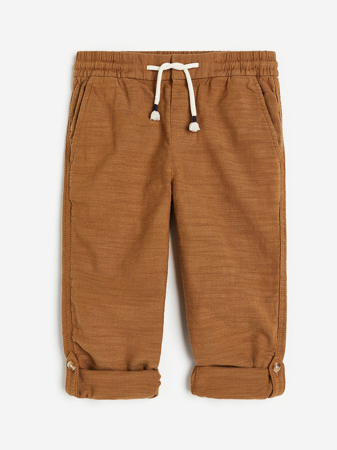 

H&M Boys Loose Fit Roll-Up Pure Cotton Trousers, Brown