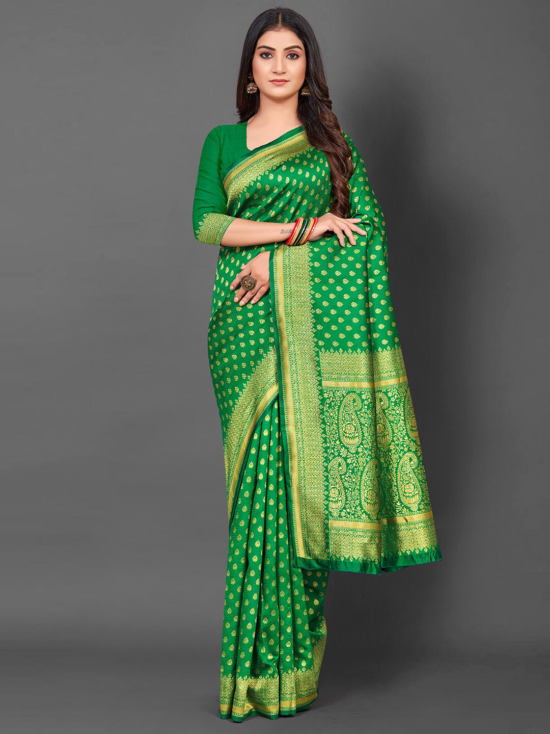 

Anouk Woven Design Zari Silk Blend Kanjeevaram Saree, Green