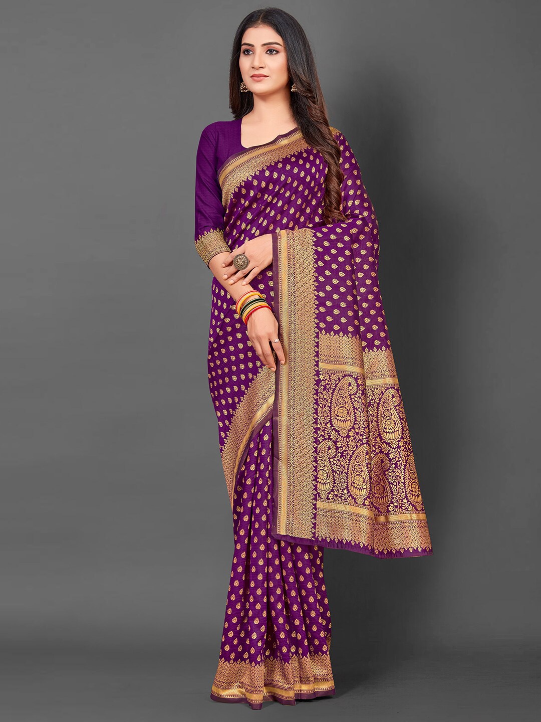 

Anouk Woven Design Zari Silk Blend Kanjeevaram Saree, Purple