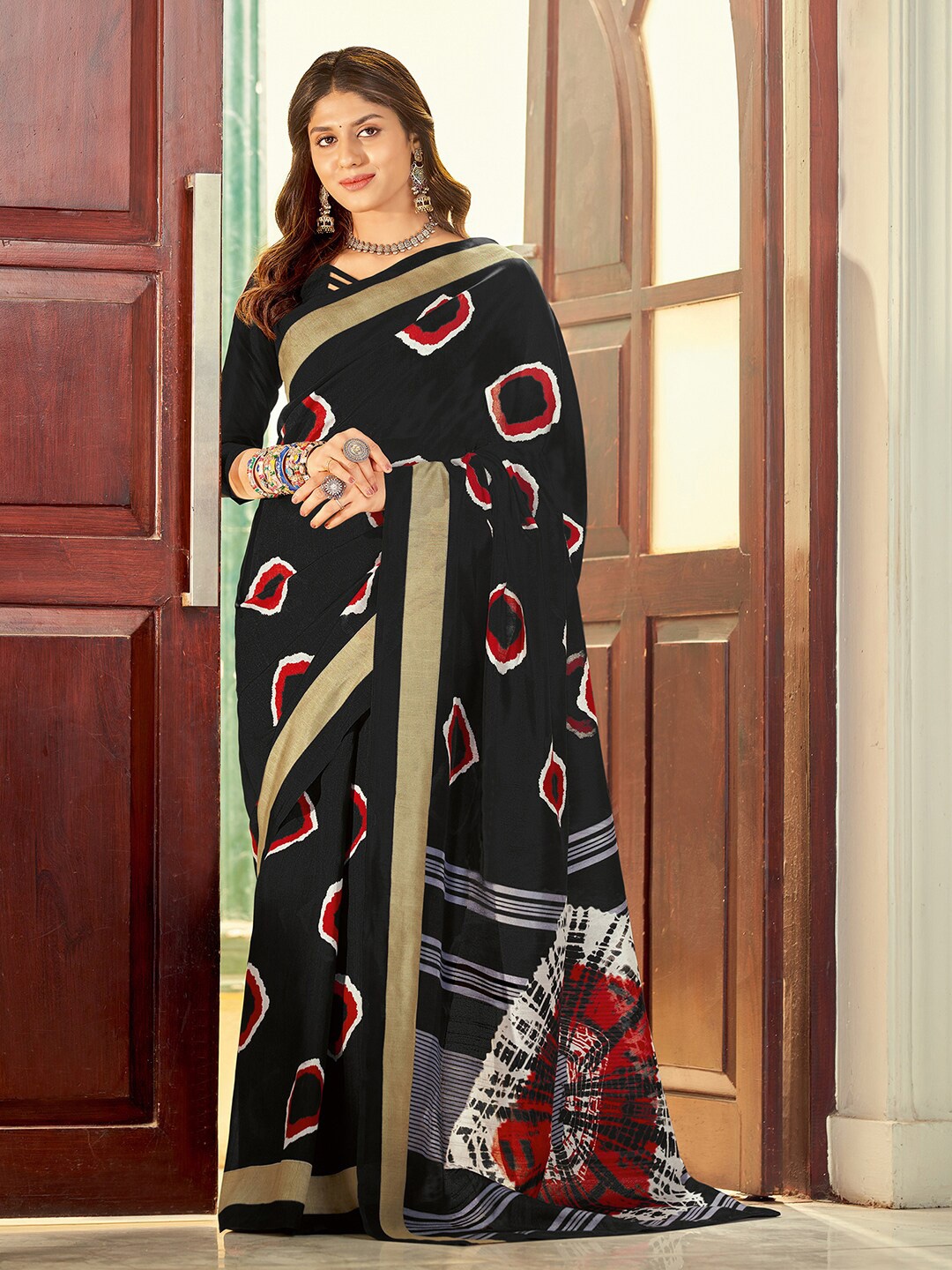 

Anouk Printed Bandhani Art Silk Dabu Saree, Black