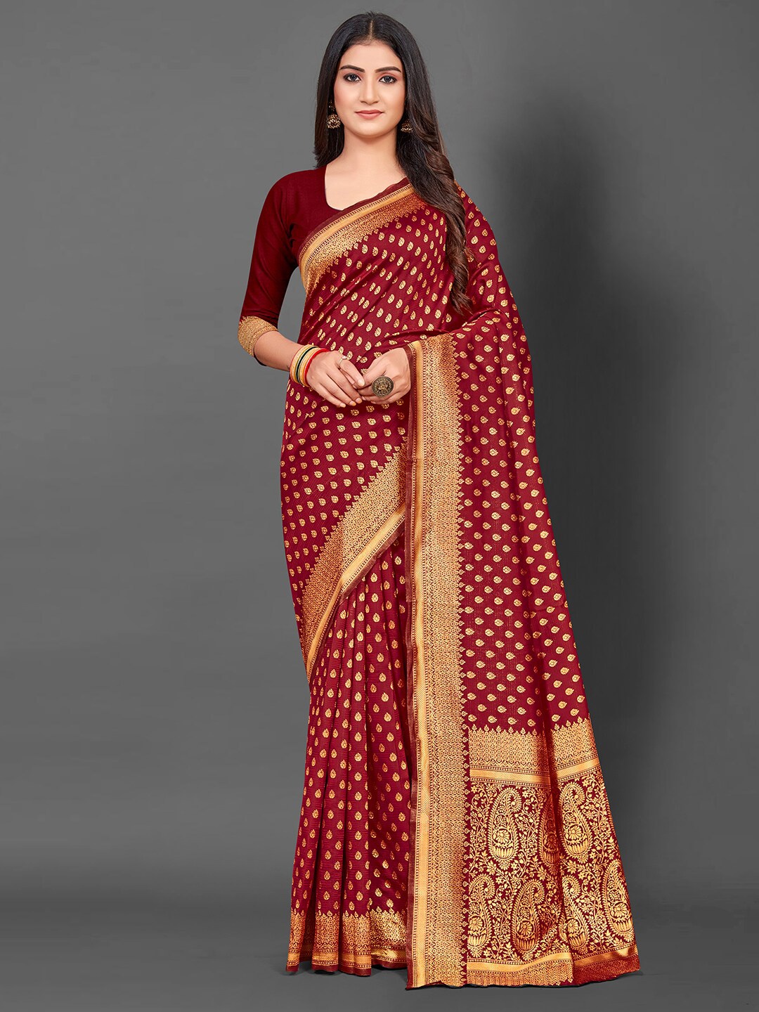 

Anouk Woven Design Zari Silk Blend Kanjeevaram Saree, Maroon