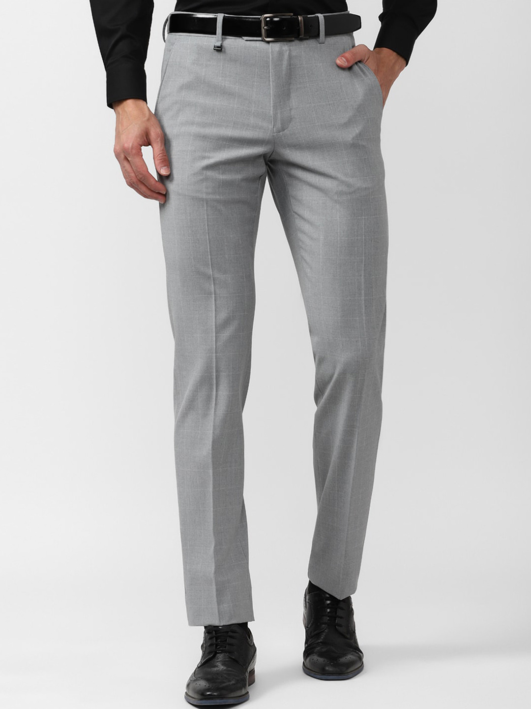 

Van Heusen Men Checked Slim Fit Formal Trousers, Grey