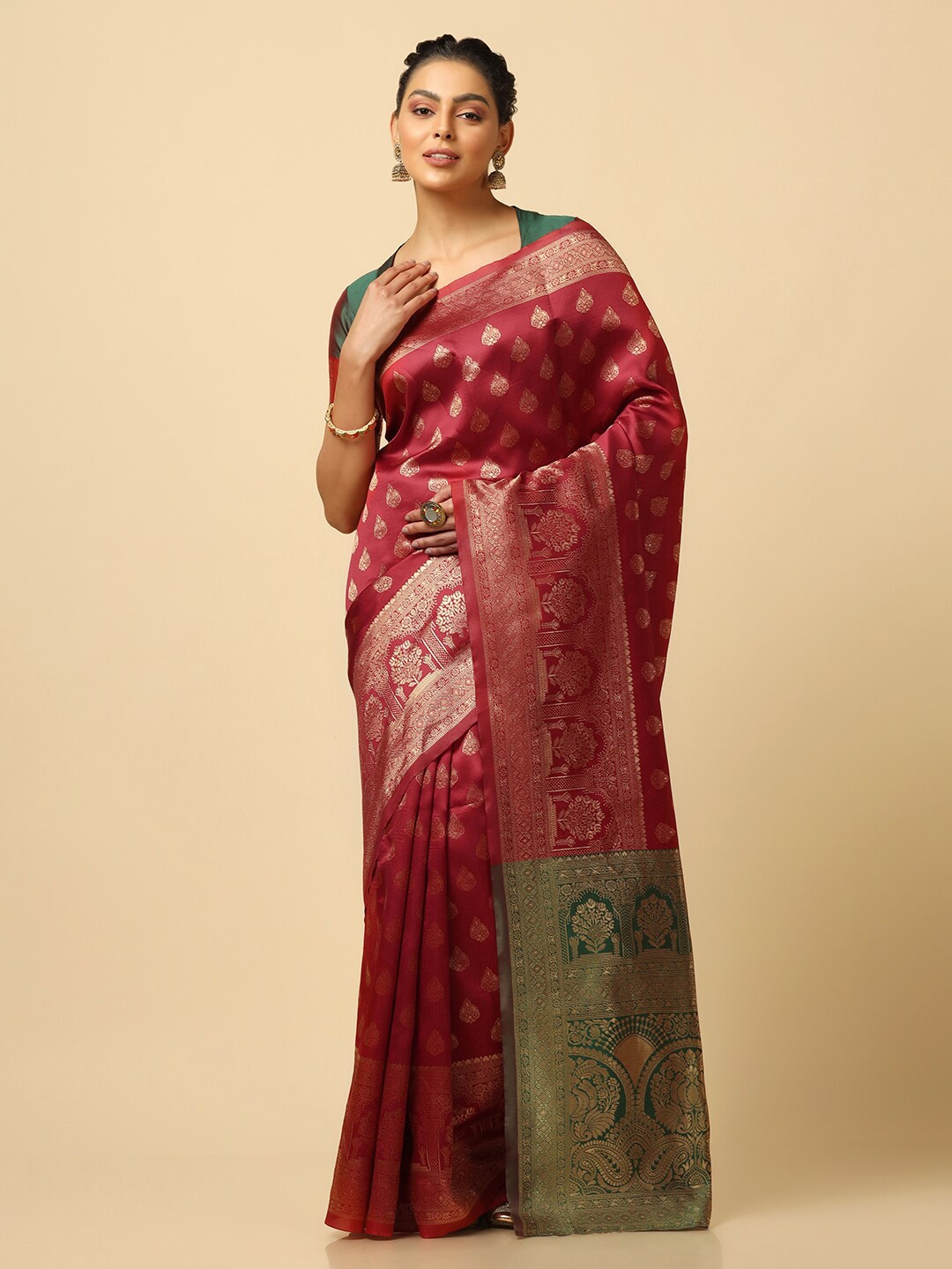 

Mitera Ethnic Motifs Woven Design Zari Banarasi Saree, Maroon