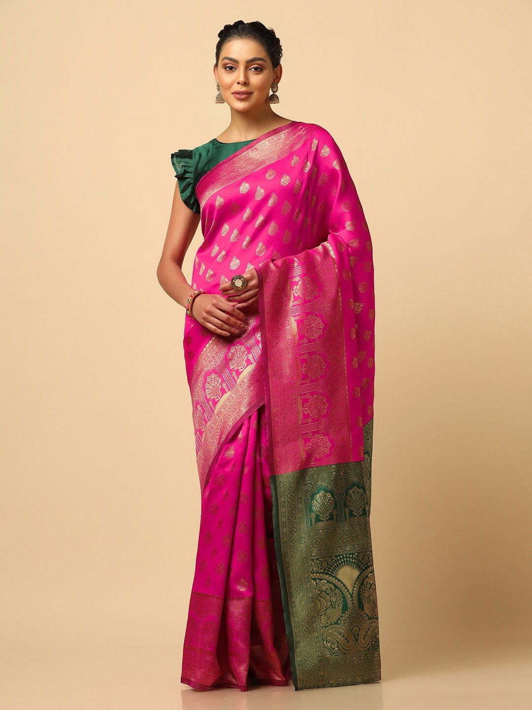 

Mitera Ethnic Motif Woven Design Zari Banarasi Saree, Pink