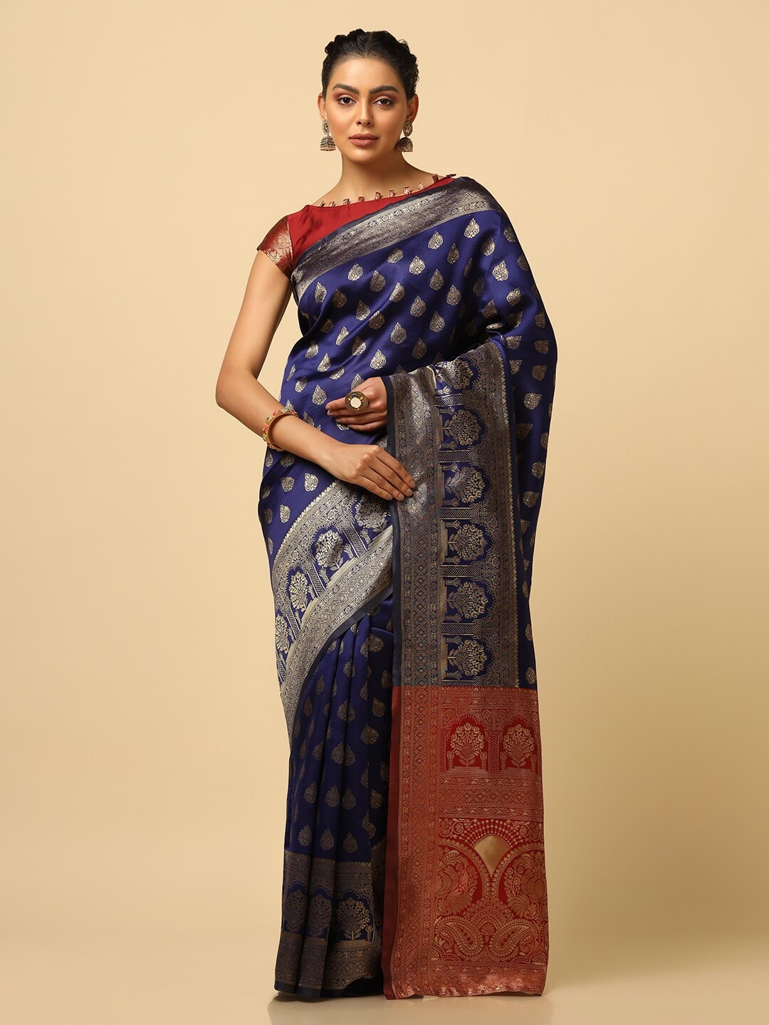 

Mitera Ethnic Motif Design Zari Banarasi Saree, Blue