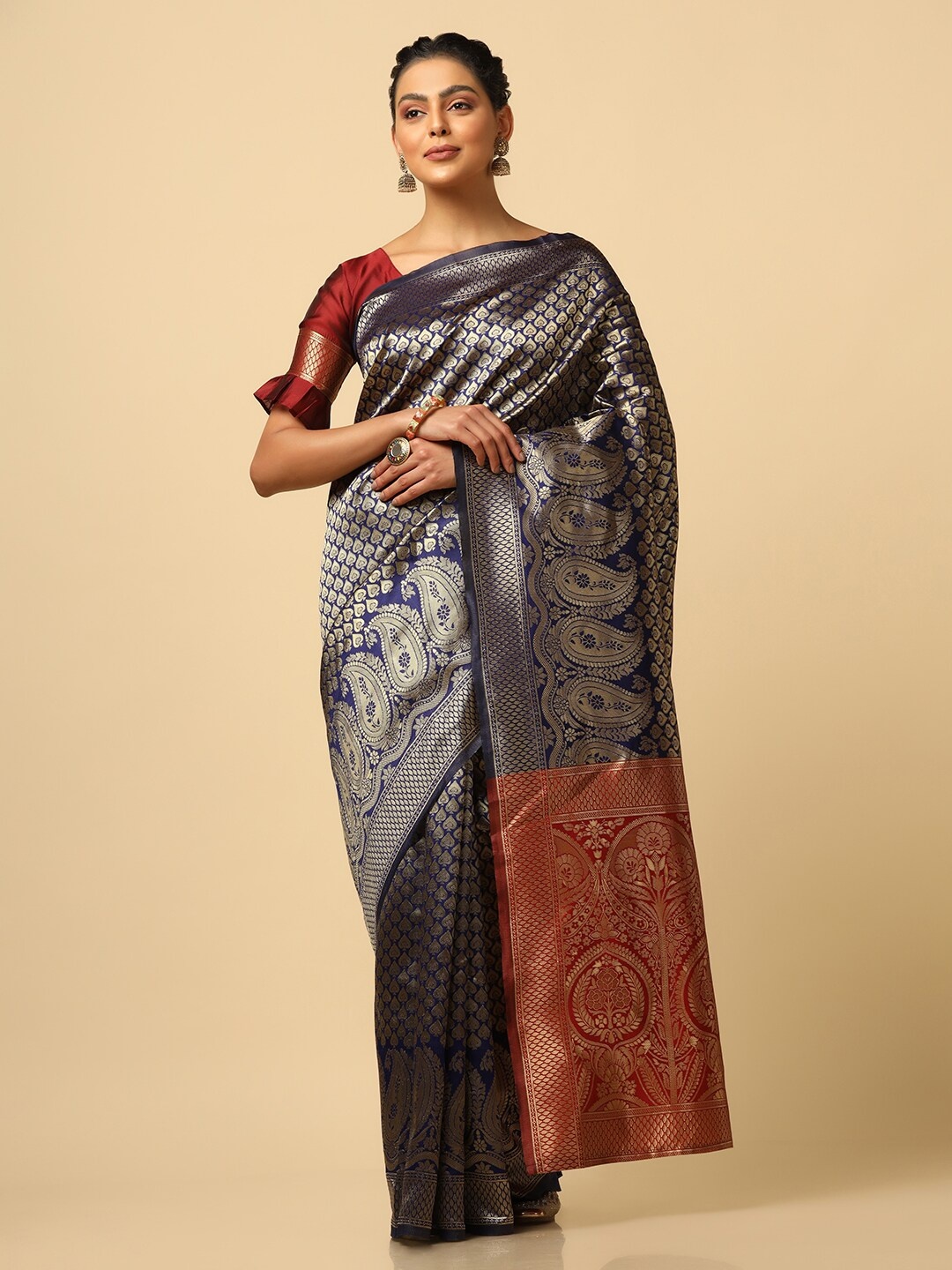 

Mitera Ethnic Motifs Woven Design Zari Banarasi Saree, Blue