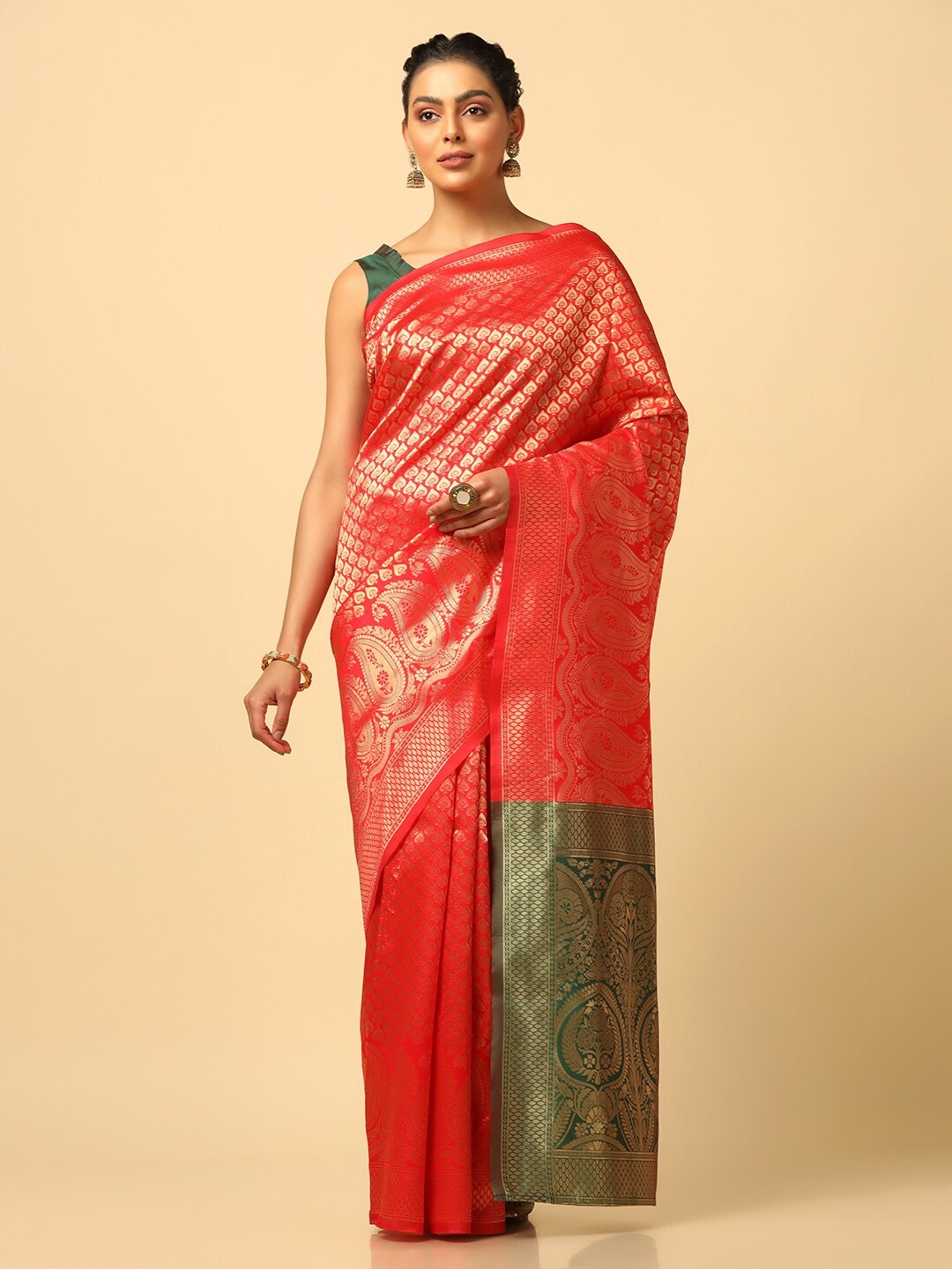 

Mitera Ethnic Woven Design Zari Banarasi Saree, Red