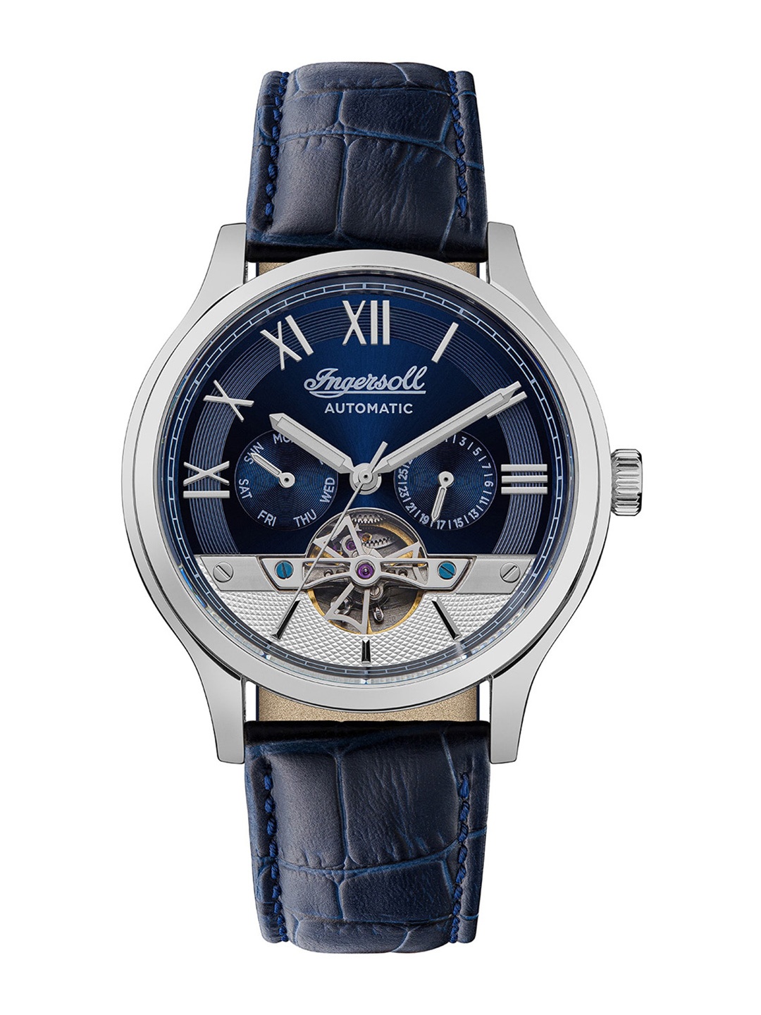 

Ingersoll The Tempest Men Leather Straps Multi Function Automatic Motion Watch I12103, Navy blue