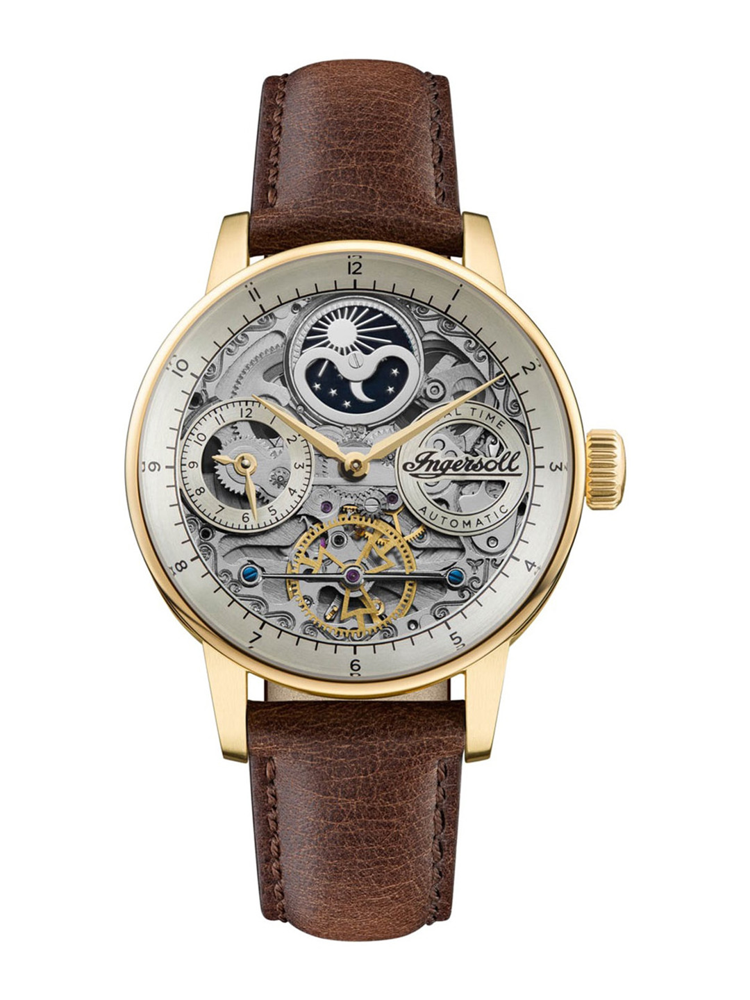 

Ingersoll The Jazz Men Leather Straps Analogue Automatic Motion Powered Watch I07704, Brown