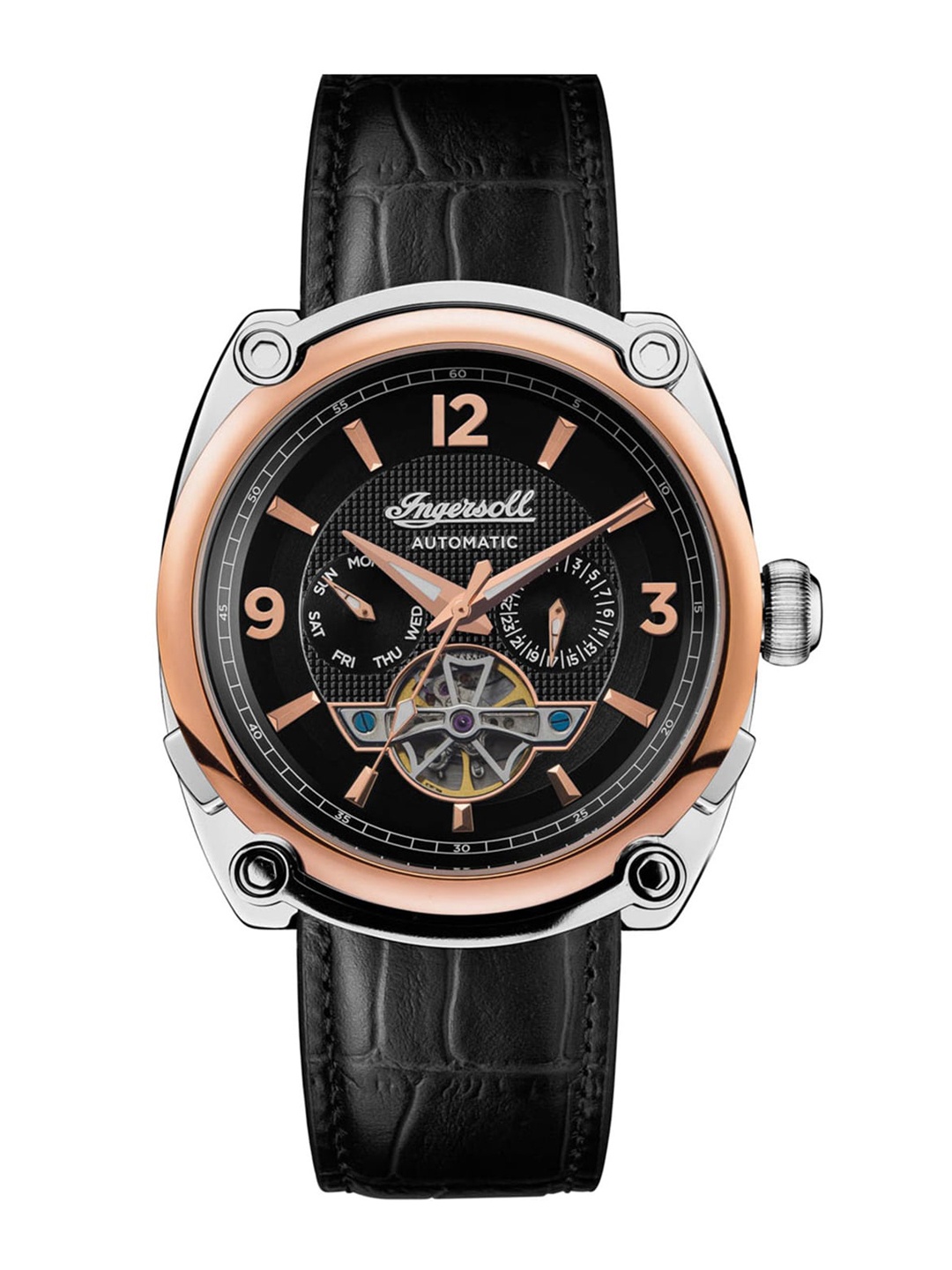 

Ingersoll The Michigan Men Leather Straps Automatic Motion Powered Watch I01102B, Black