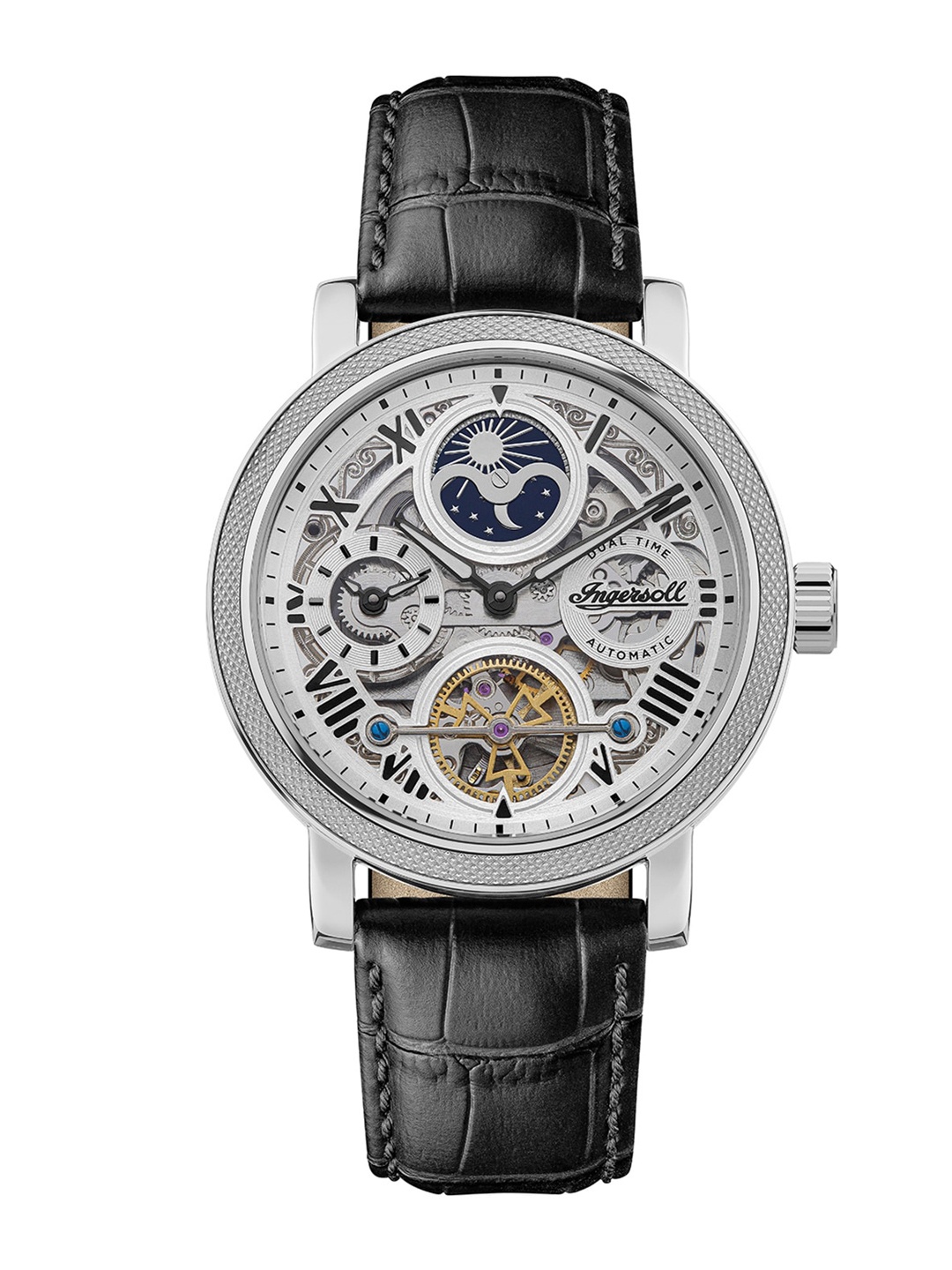 

Ingersoll The Row Men Leather Straps Analogue Automatic Motion Powered Watch I12401, Silver
