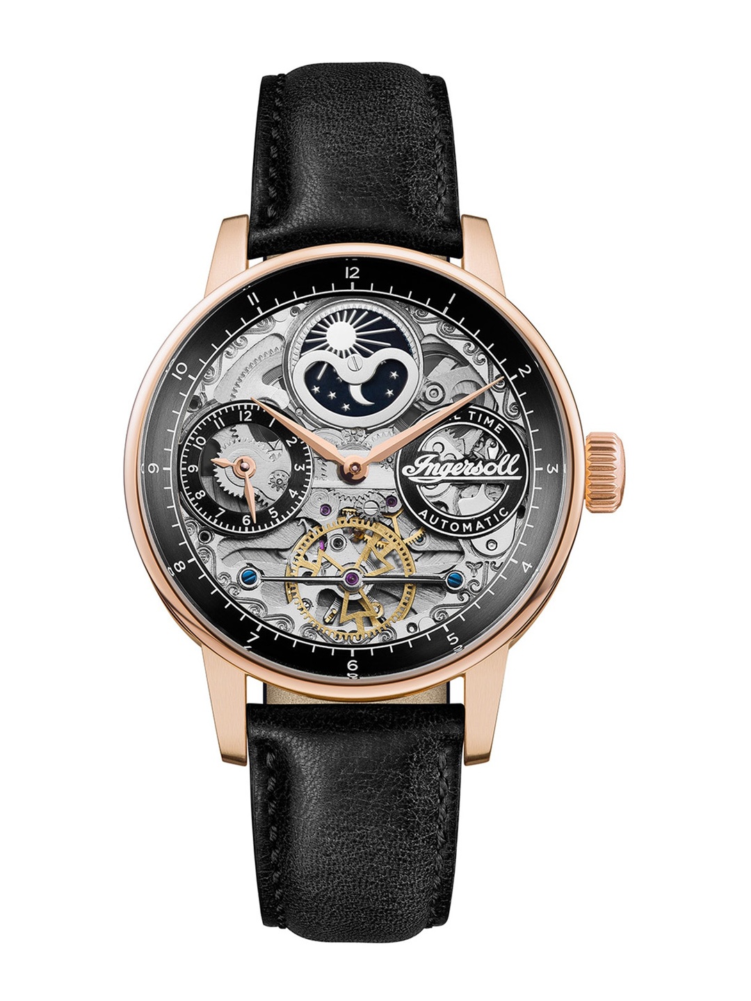 

Ingersoll The Jazz Men Leather Straps Analogue Automatic Motion Powered Watch I07705, Black