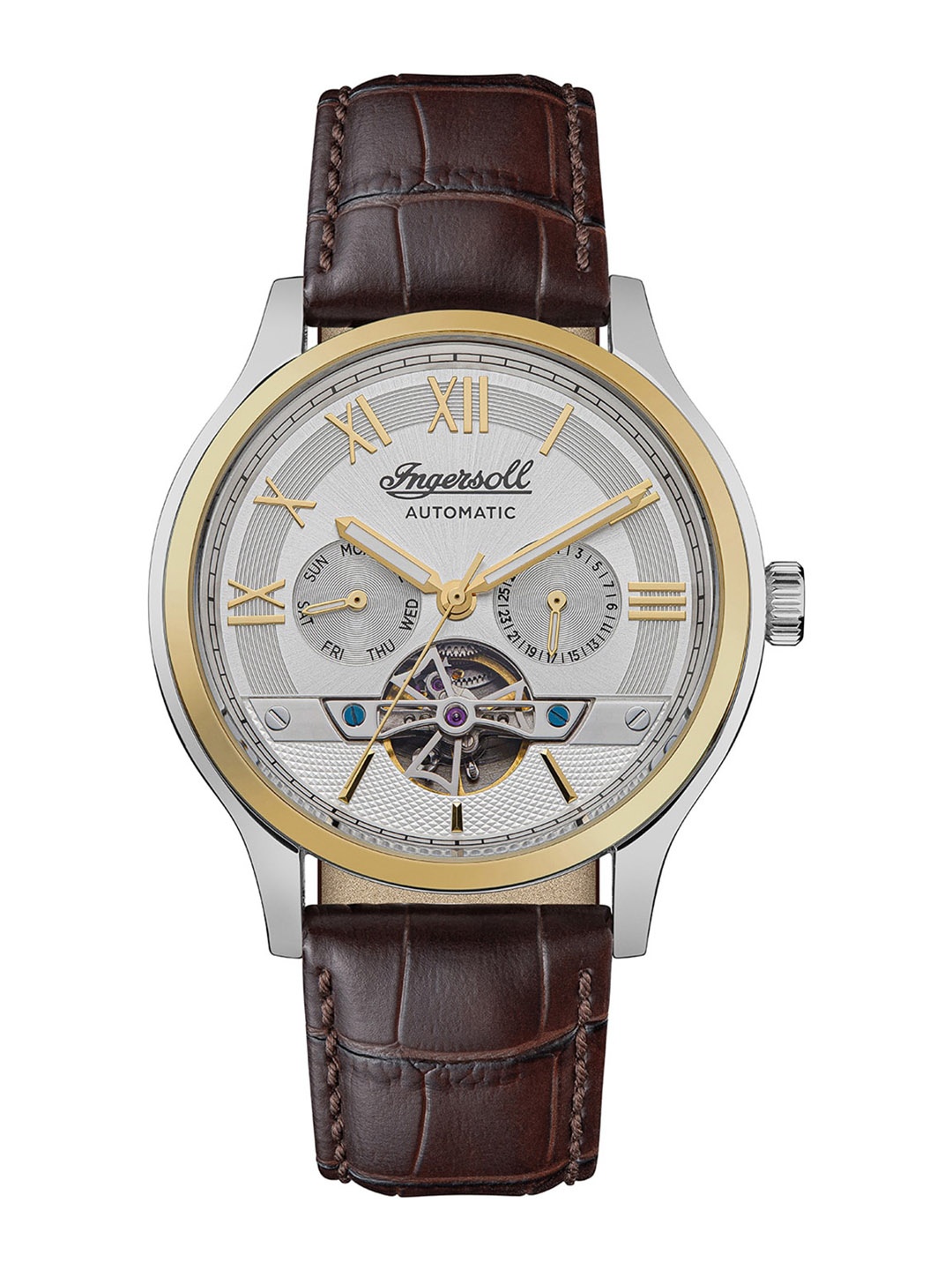 

Ingersoll The Tempest Men Leather Straps Multi Function Automatic Motion Watch I12101, Silver