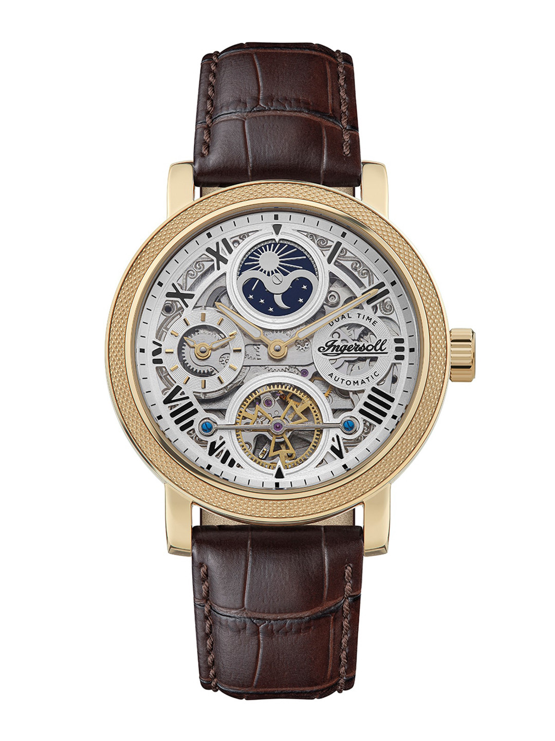 

Ingersoll The Row Men Leather Textured Straps Analogue Automatic Motion Watch I12402, Silver
