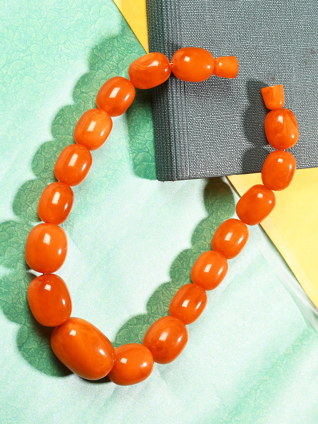 

Bamboo Tree Jewels Beaded Slip-On Statement Necklace, Orange