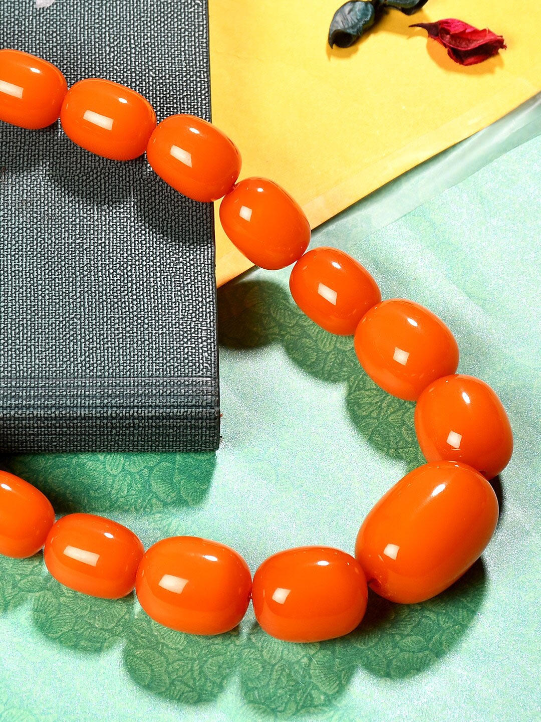 

Bamboo Tree Jewels Beaded Slip-On Statement Necklace, Orange
