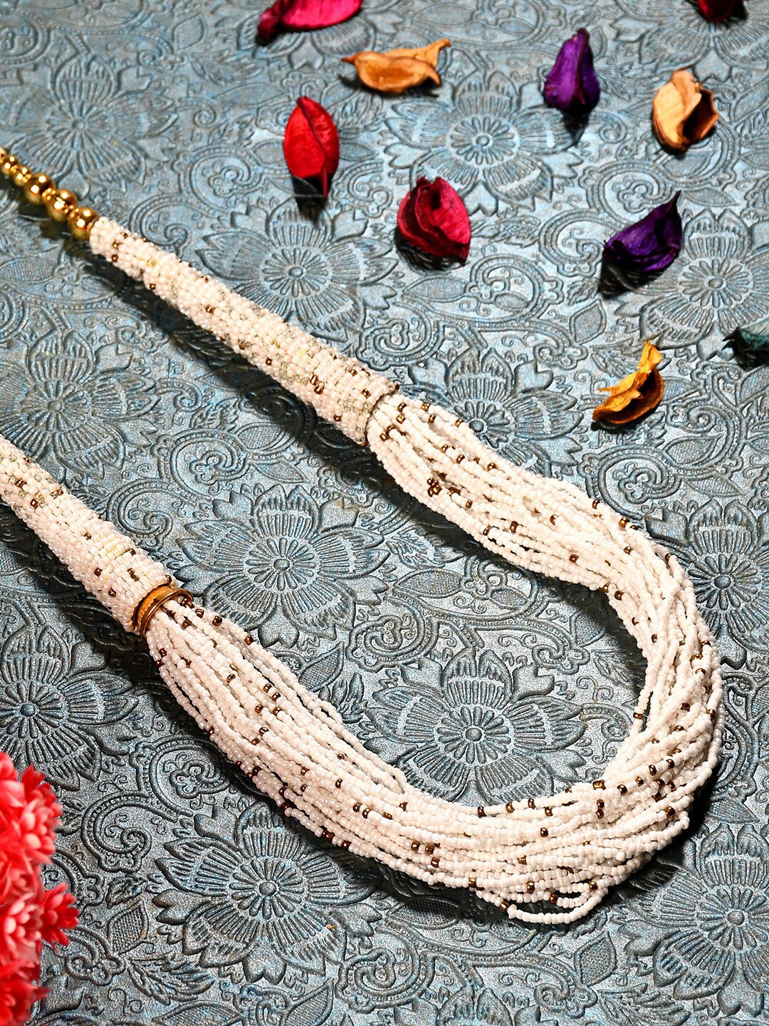 

Bamboo Tree Jewels Long Beaded Statement Necklace, White