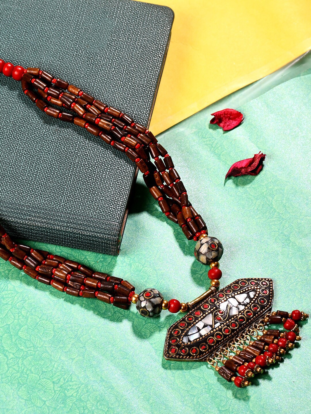 

Bamboo Tree Jewels Long Beaded Statement Necklace, Brown