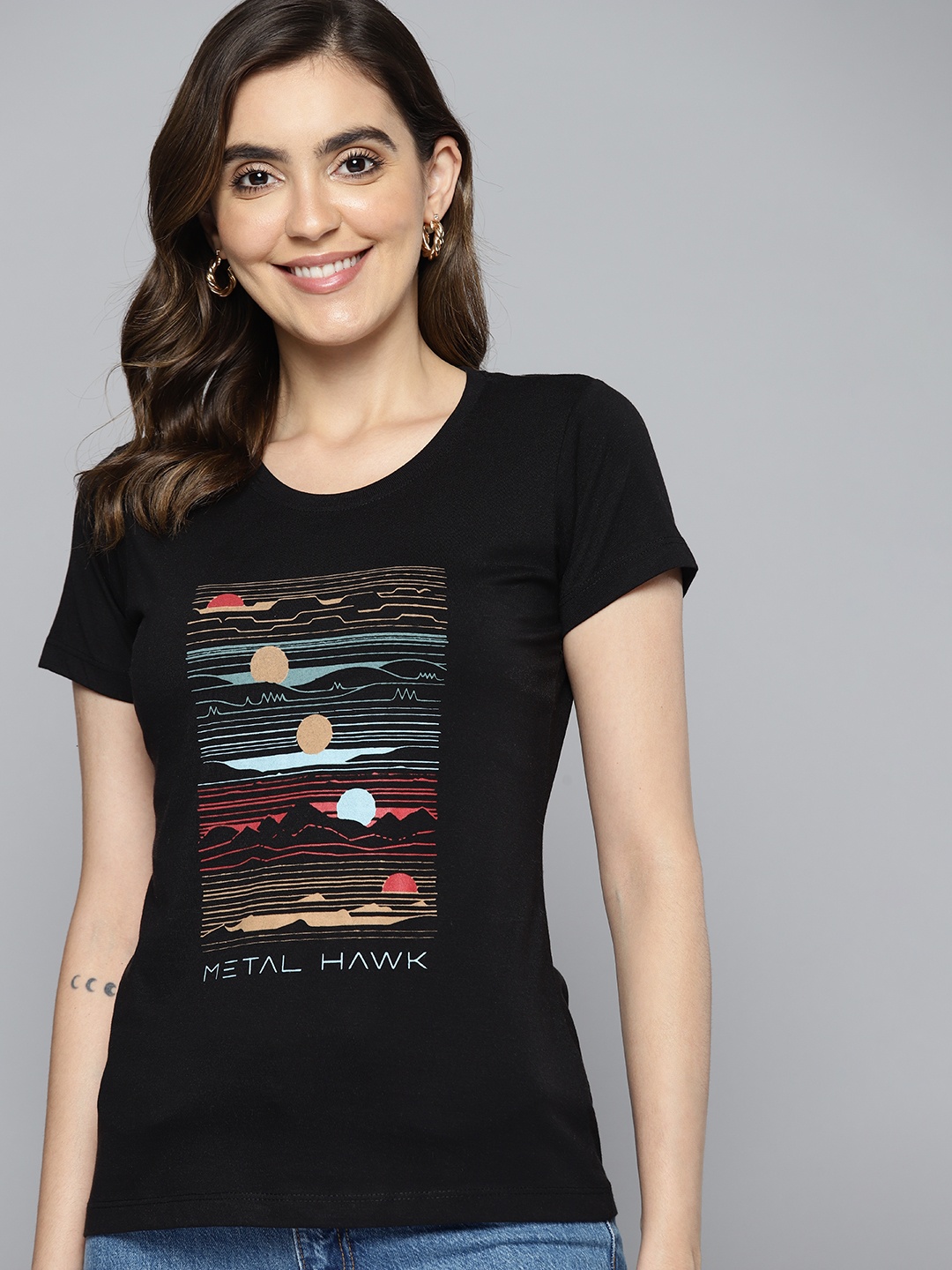 

Mast & Harbour Printed Pure Cotton T-shirt, Black