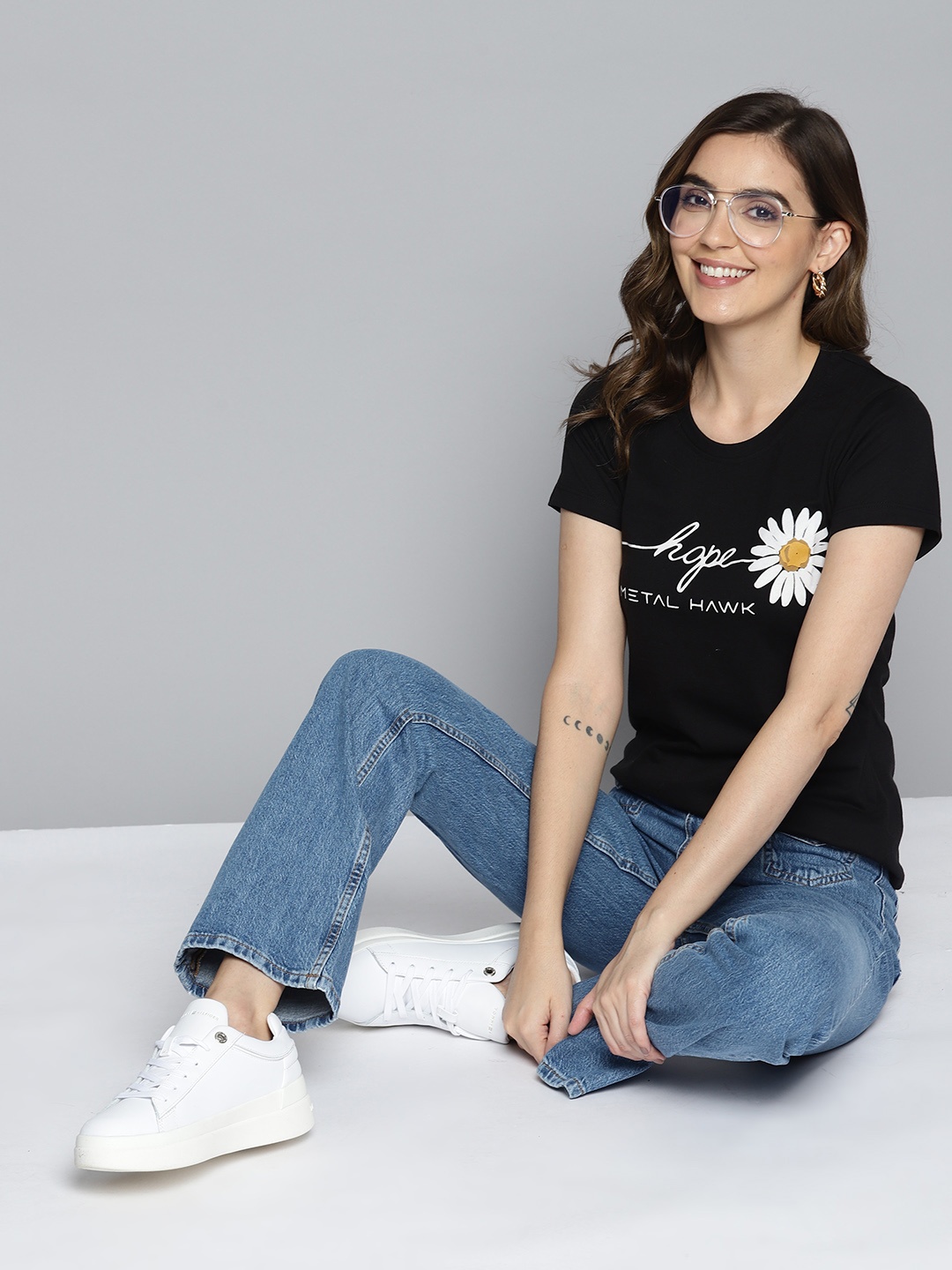 

Mast & Harbour Typography Printed Pure Cotton T-shirt, Black