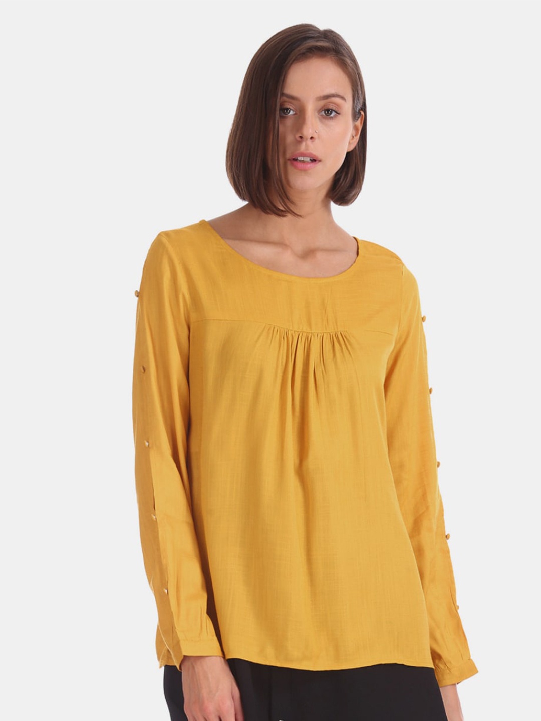 

V-Mart Round Neck Cotton Top, Yellow